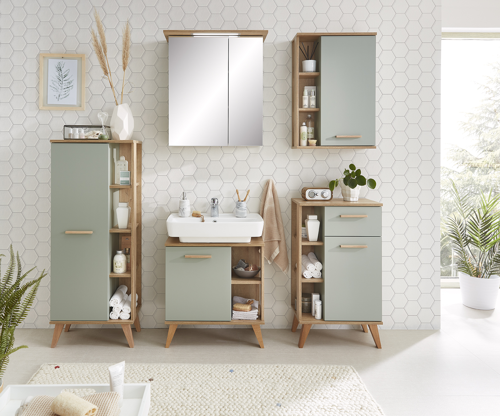 Wandschrank, Salbei/Eiche, 1 Tür - QUICKSET - 963