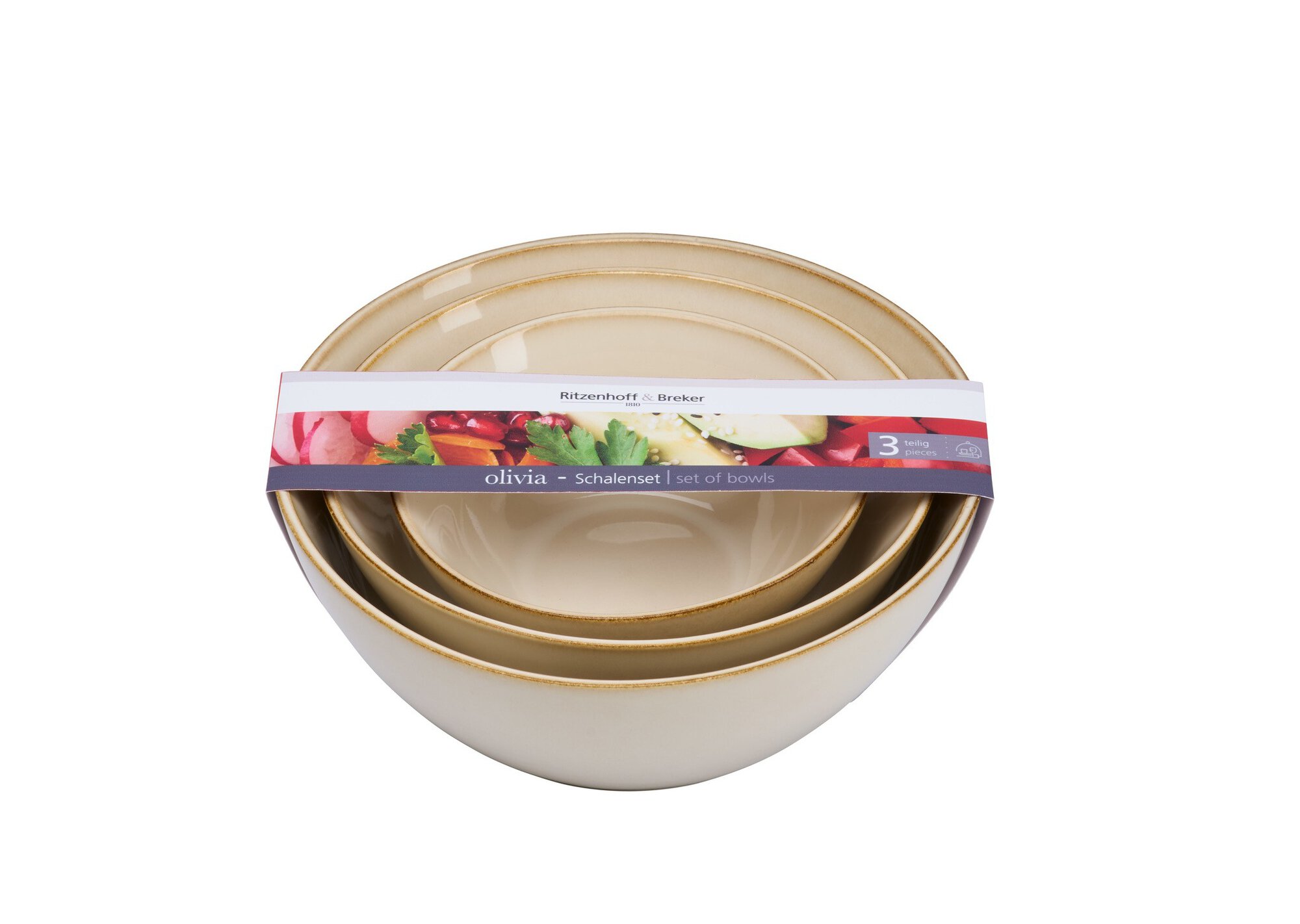 Schalenset Olivia, 3-Tlg. - steingut, beige