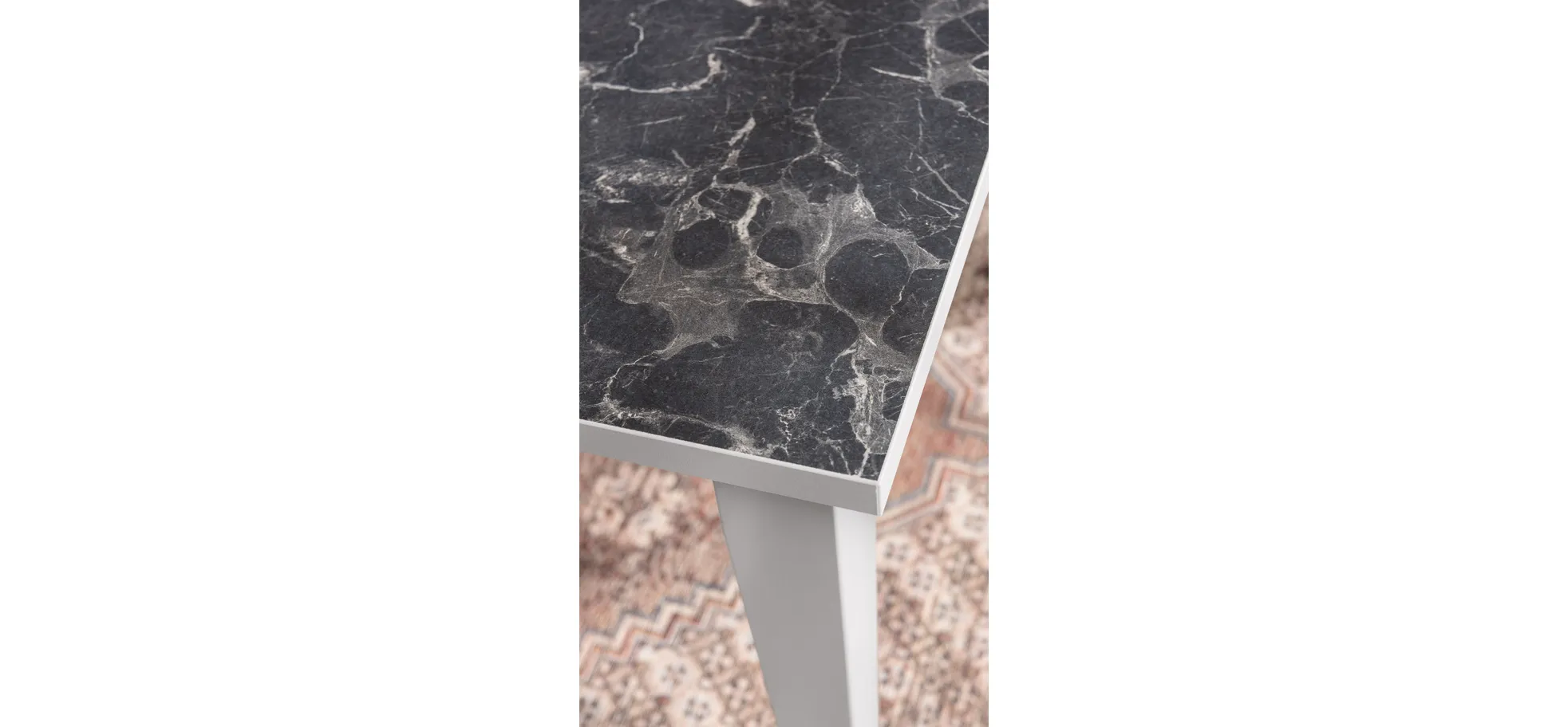 Esstisch Stafford - LB ca. 210x100 cm, Lack Kreide, HPL schwarzgrau marmoriert