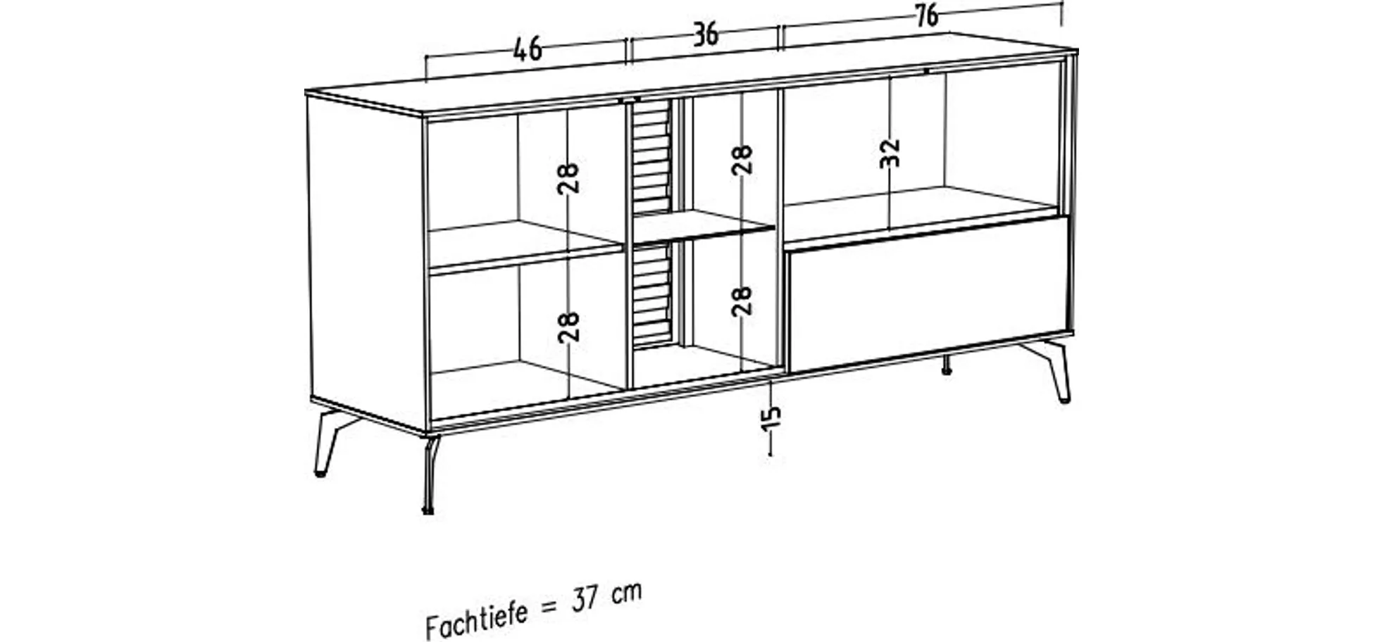 Lowboard - B ca. 169 cm, Weiß, Asteiche, Schwarz Lowboard - B ca. 169 cm, Weiß, Asteiche, Schwarz