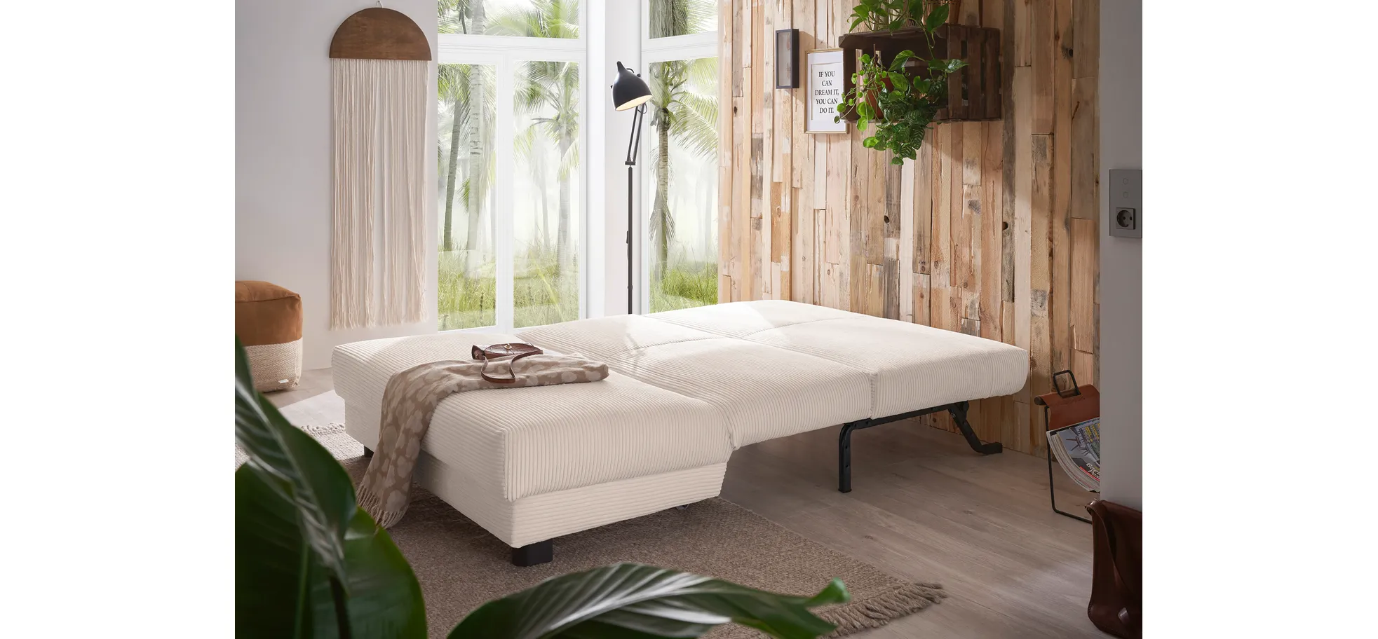  Schlafsofa EASY Optik A - 2-Sitzer ohne Armlehne, 140 cm inkl. Schlaffunktion, Cord, Beige