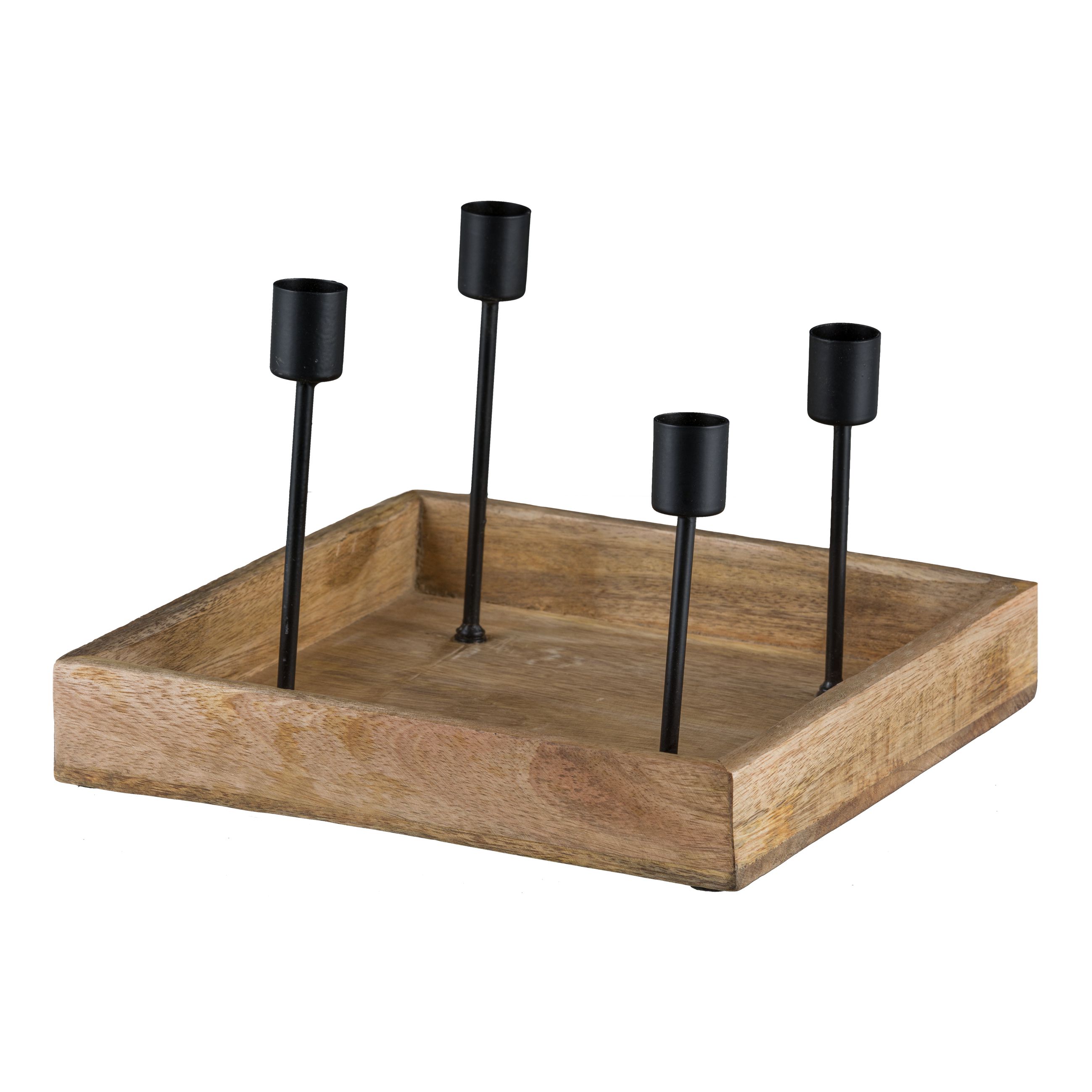 Kerzenhaltertablett, 4-Flg. - holz/metall, 25x18cm Kerzenhaltertablett, 4-Flg. - holz/metall, 25x18cm