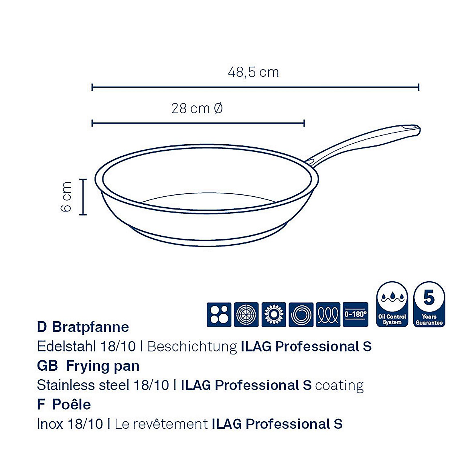 Bratpfanne Flavoria  28x6 cm - Edelstahl 18/10 antihaft beschichtet
