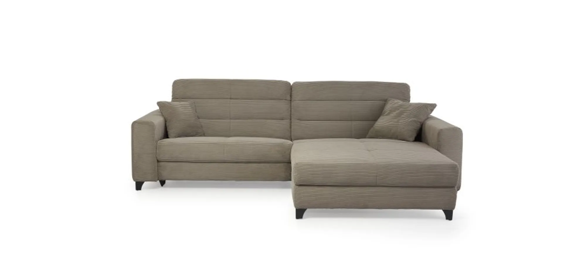 Ecksofa JAROM - 3-Sitzer, Ecke rechts inkl. Relaxfunktion (motorisch) und Kopfteil verstellbar, Stoff, Taupe