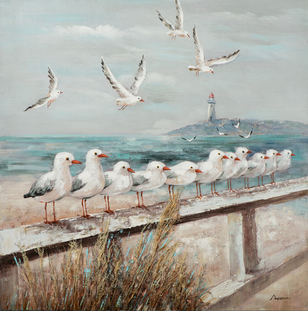 Acrylgemälde Strandpromenade mit Möwen - ca. 100x100cm