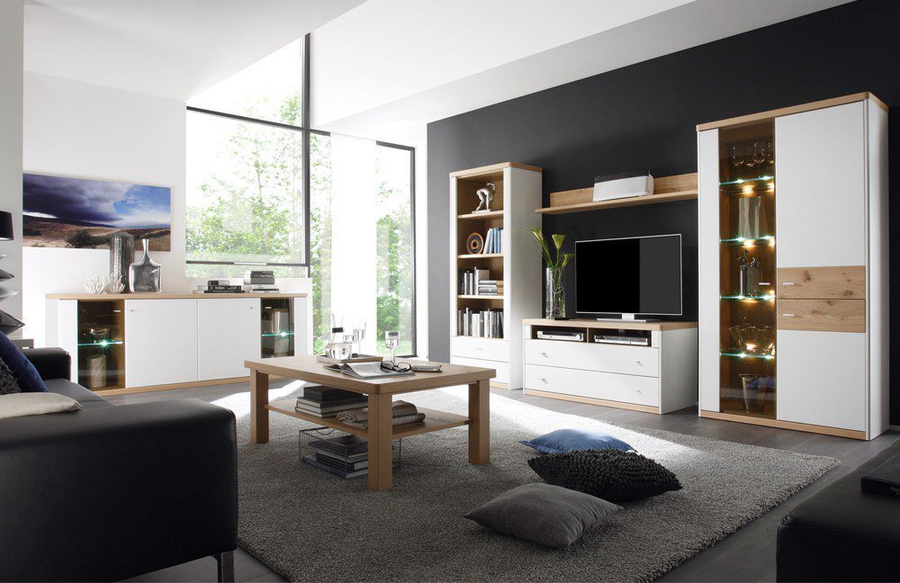 Wohnwand, Asteiche / Lack weiß - MyStyle 1024