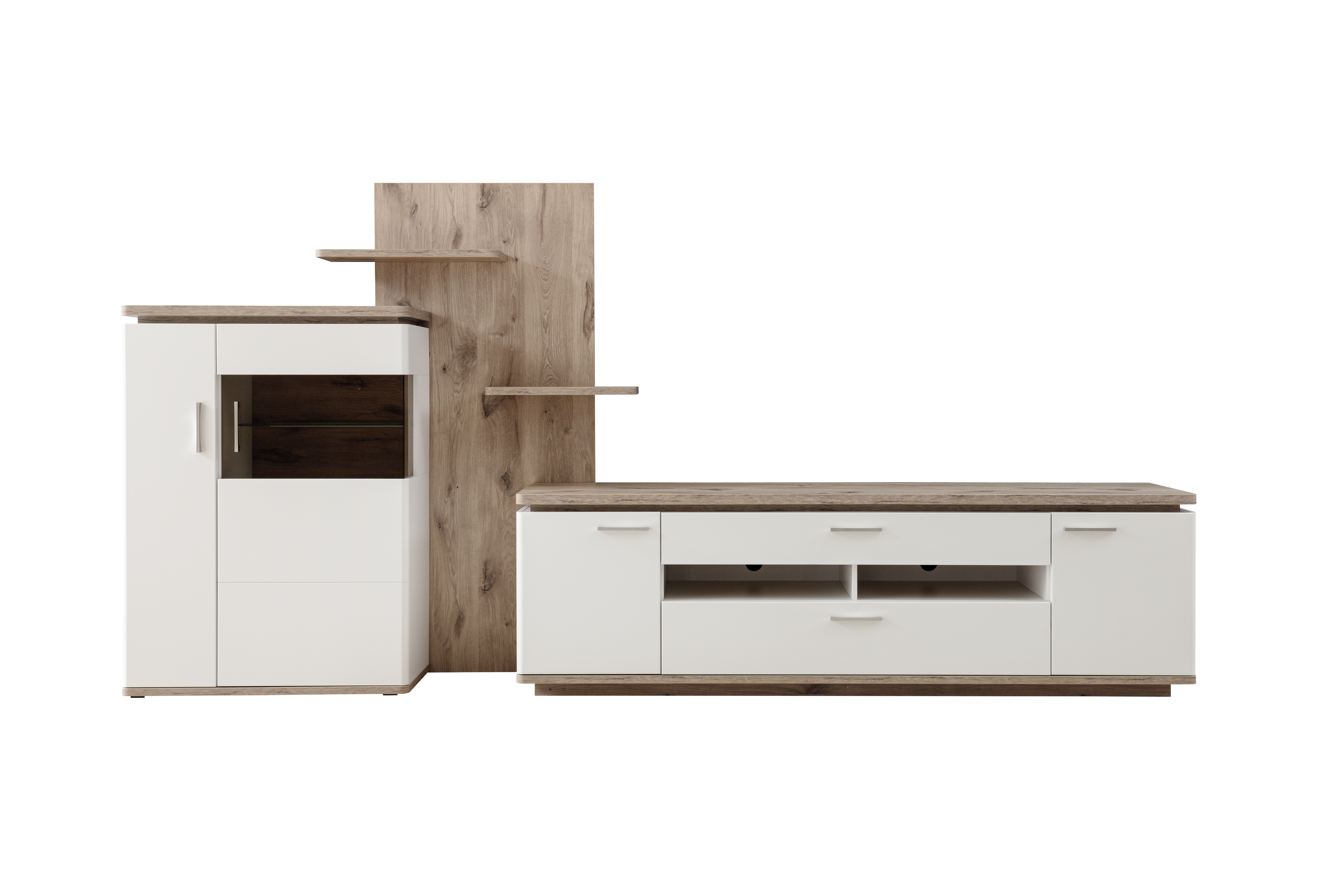 Wohnwand, Soft Weiß, Absetzung Eiche Dekor - LS25 Candona