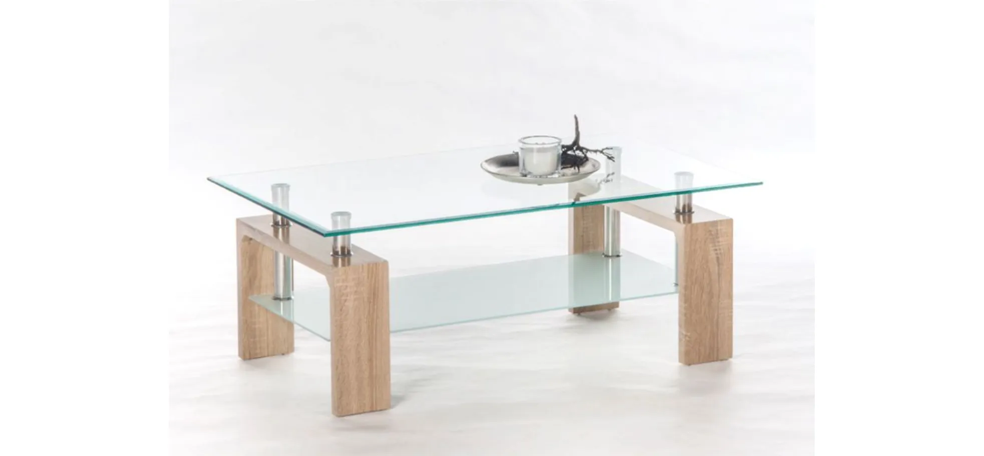 Couchtisch - B/H/T ca. 100x46x60 cm, Eiche Dekor, Glas