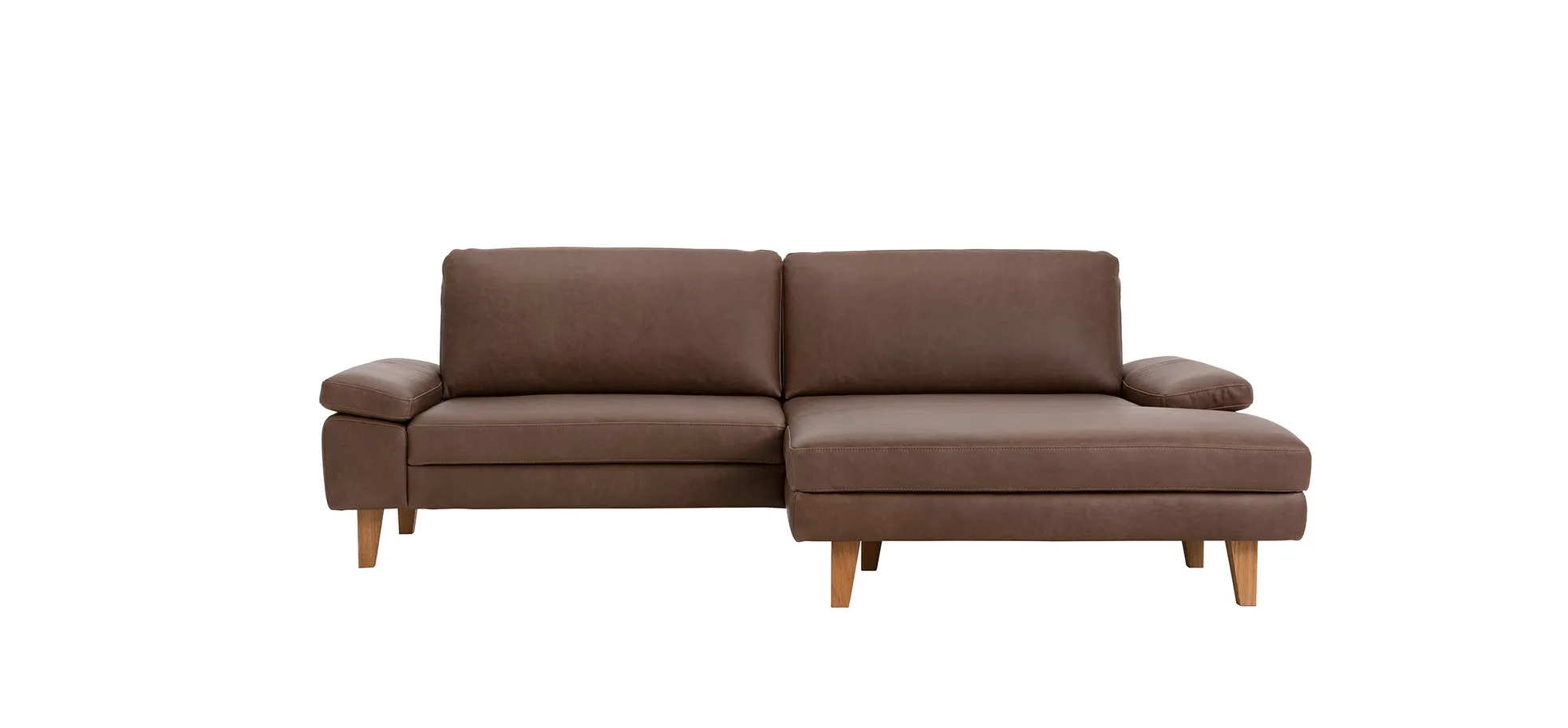 Ecksofa Houston - 1,75-Sitzer mit Longchair groß rechts, inkl. Sitztiefenverstellung und Armlehne klappbar, Leder, Dunkelbraun