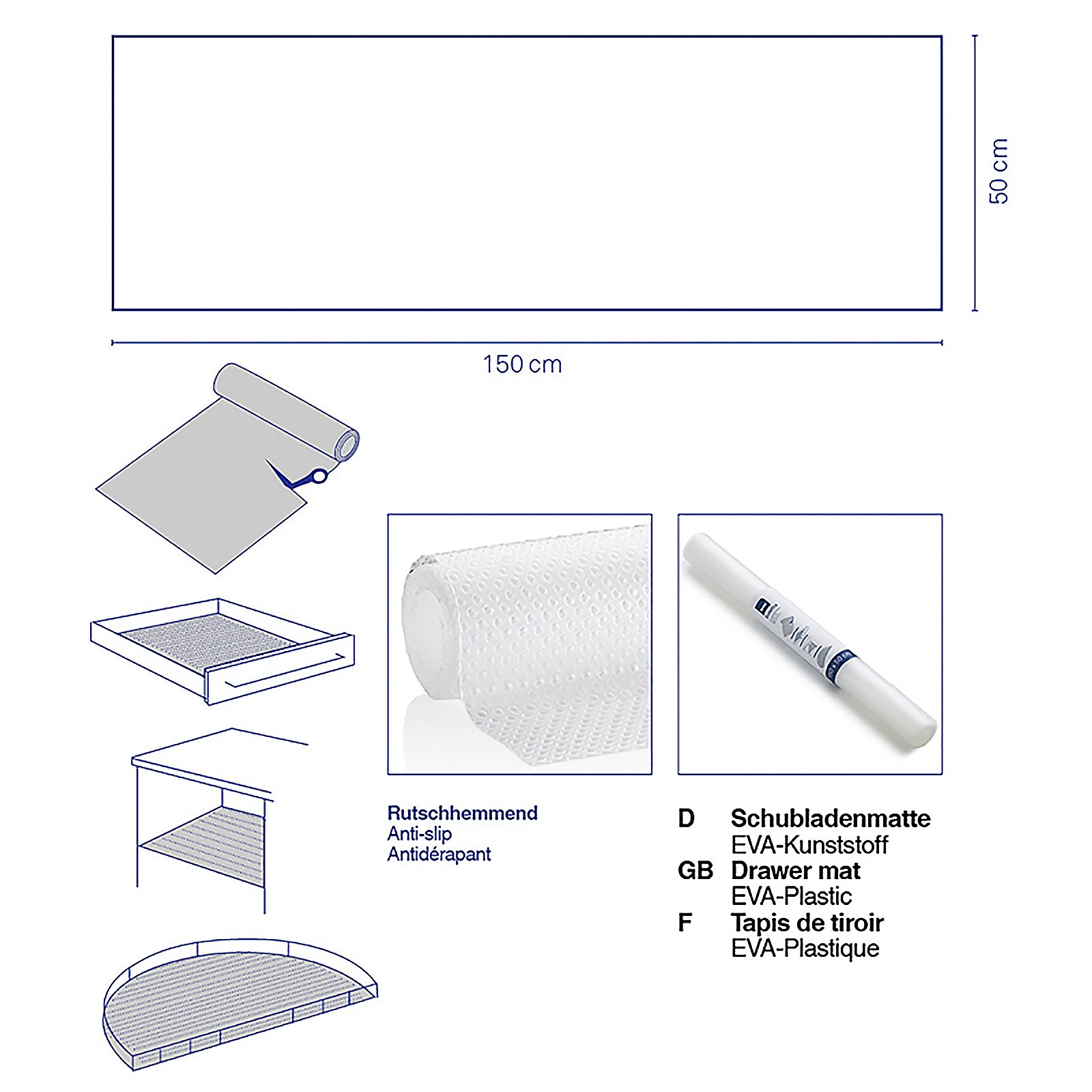 Schubladenmatte Soletta 50x150 cm - Kunststoff dunkelgrau