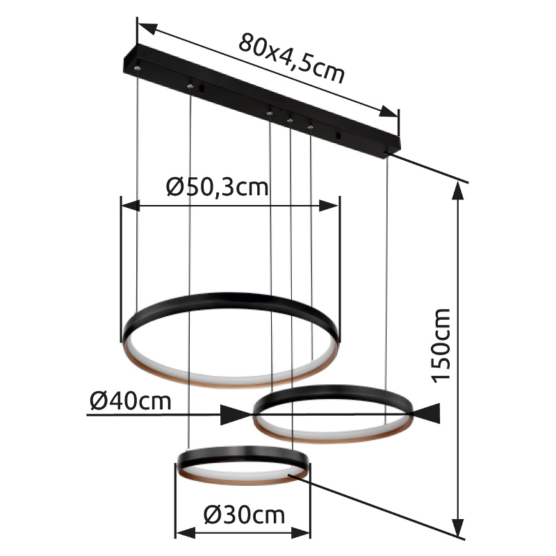 Pendelleuchte HALLI - LED, Schwarz, 76,7x50,3x150cm