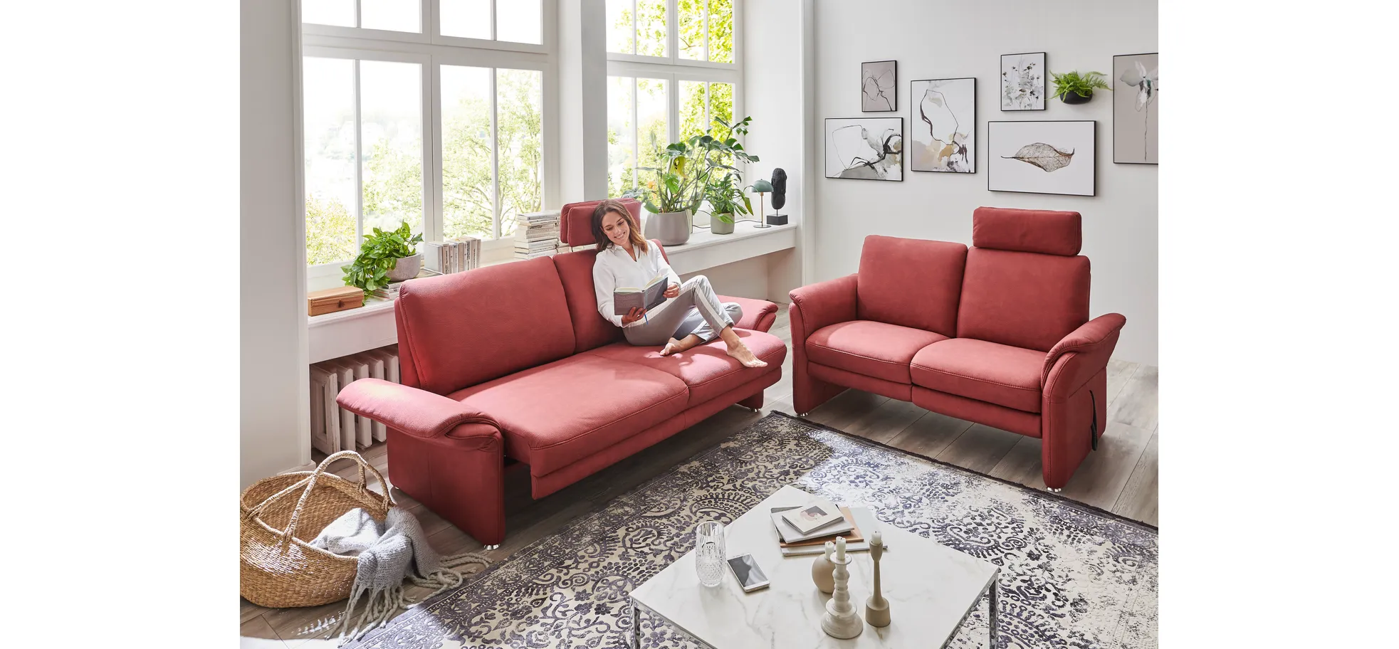 Sofa EM Bologna - 2-Sitzer groß, Stoff, Bordeaux