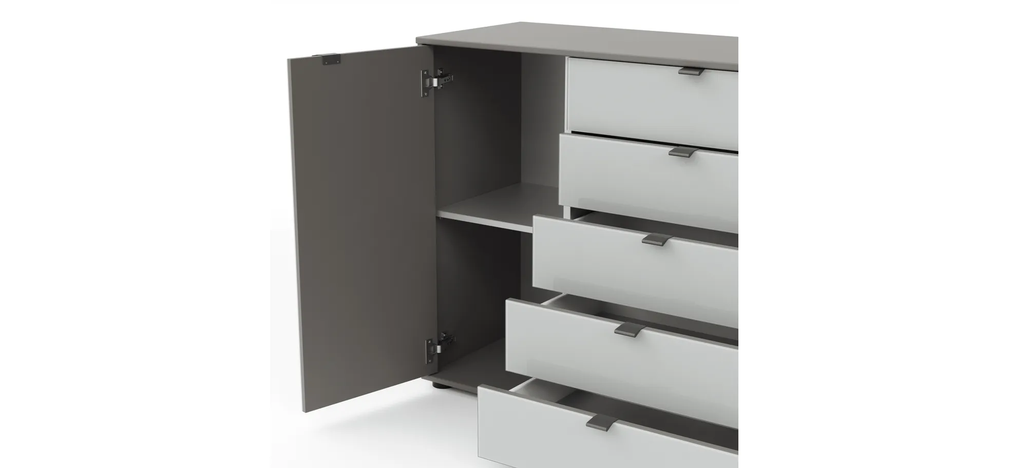 Kommode Marbella - Lack, Grau, Glas, Weiß