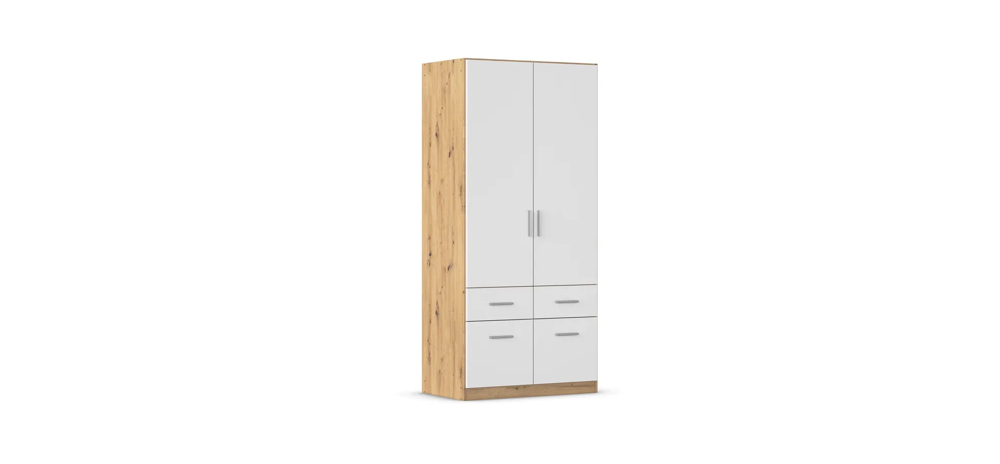 Drehtürenschrank REXY MATT- B 91 cm, Eiche Dekor, Weiß