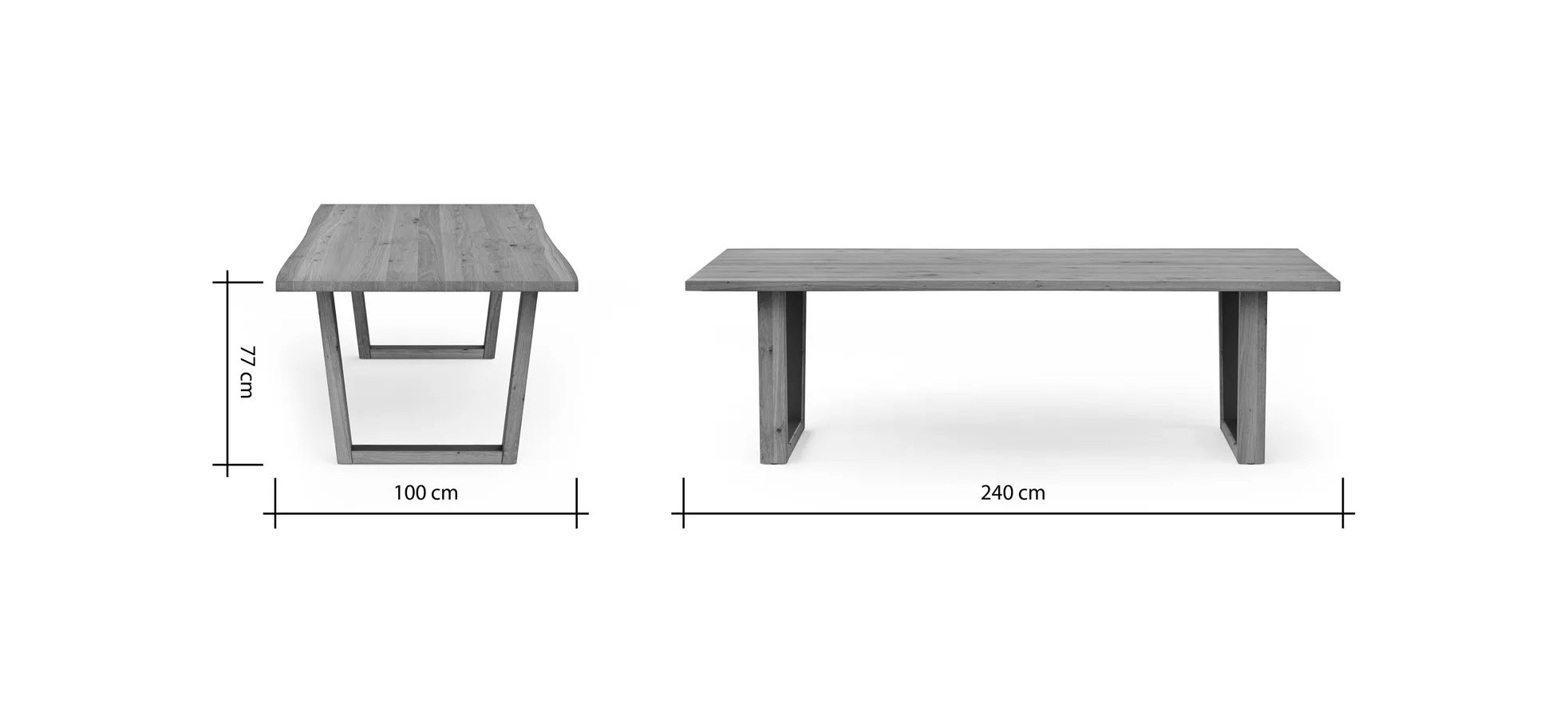 Esstisch Belfast - LB ca. 240x100 cm, Eiche massiv, mit Metalleinlage im Gestell