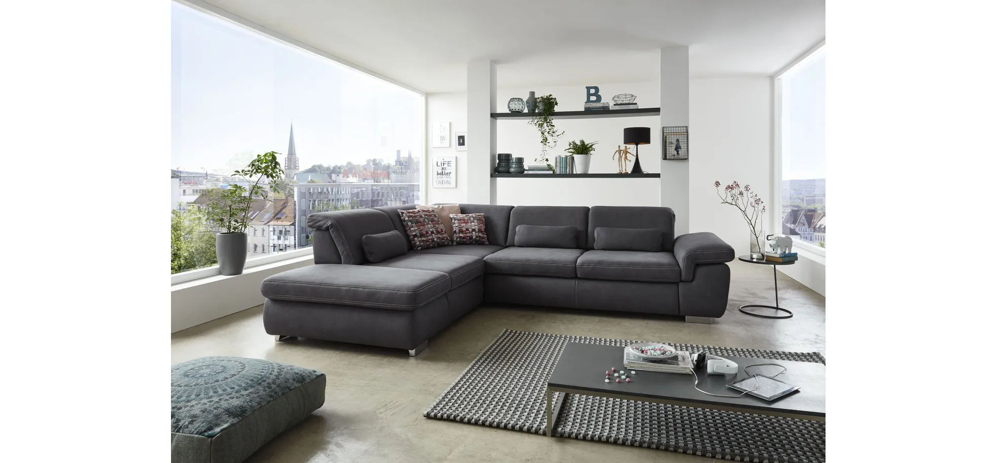 Ecksofa - 1,5-Sitzer mit Ecke rechts, Stoff Dunkelgrau