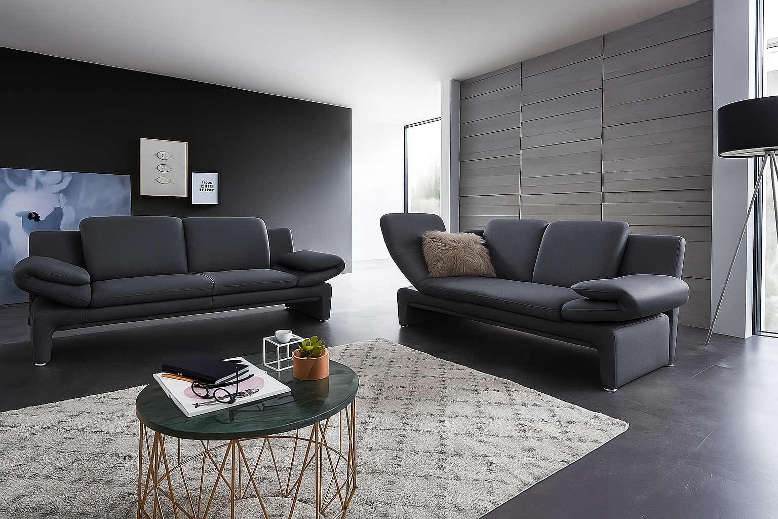 Polstergarnitur, Leder anthrazit - MyStyle 2152