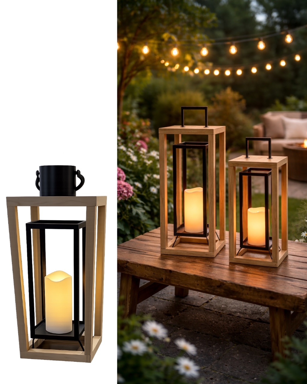 Laterne inkl. LED Kerze Hx48,5 cm, mit Timer - 