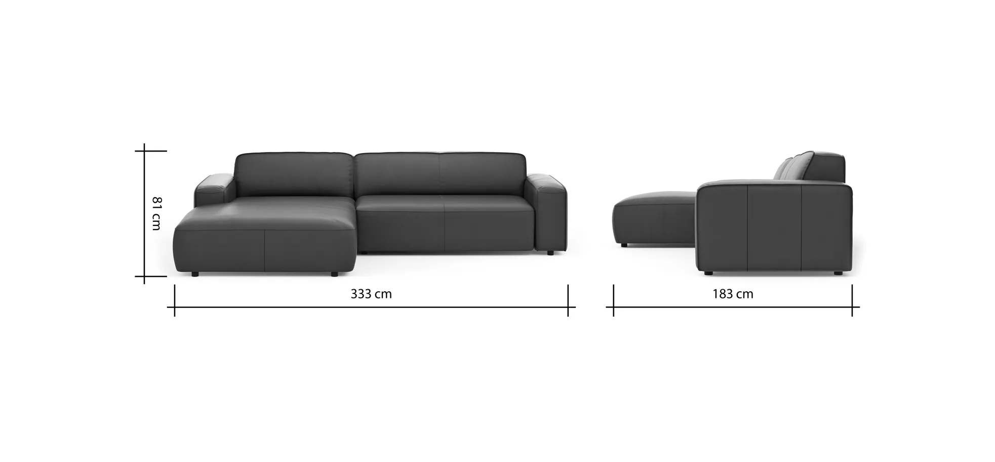 Ecksofa Denver - Longchair links, groß mit 2,5-Sitzer, Leder, Mocca