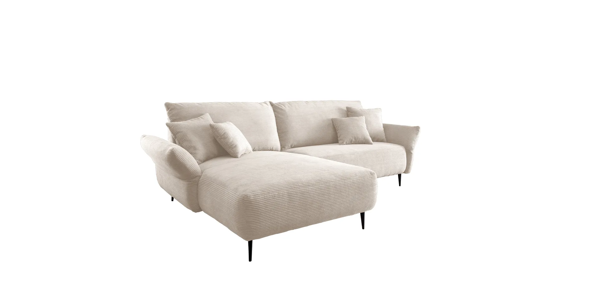 Ecksofa - 2-Sitzer, Ecke rechts inkl. 2 verstellbar Armlehnen, Stoff, Beige