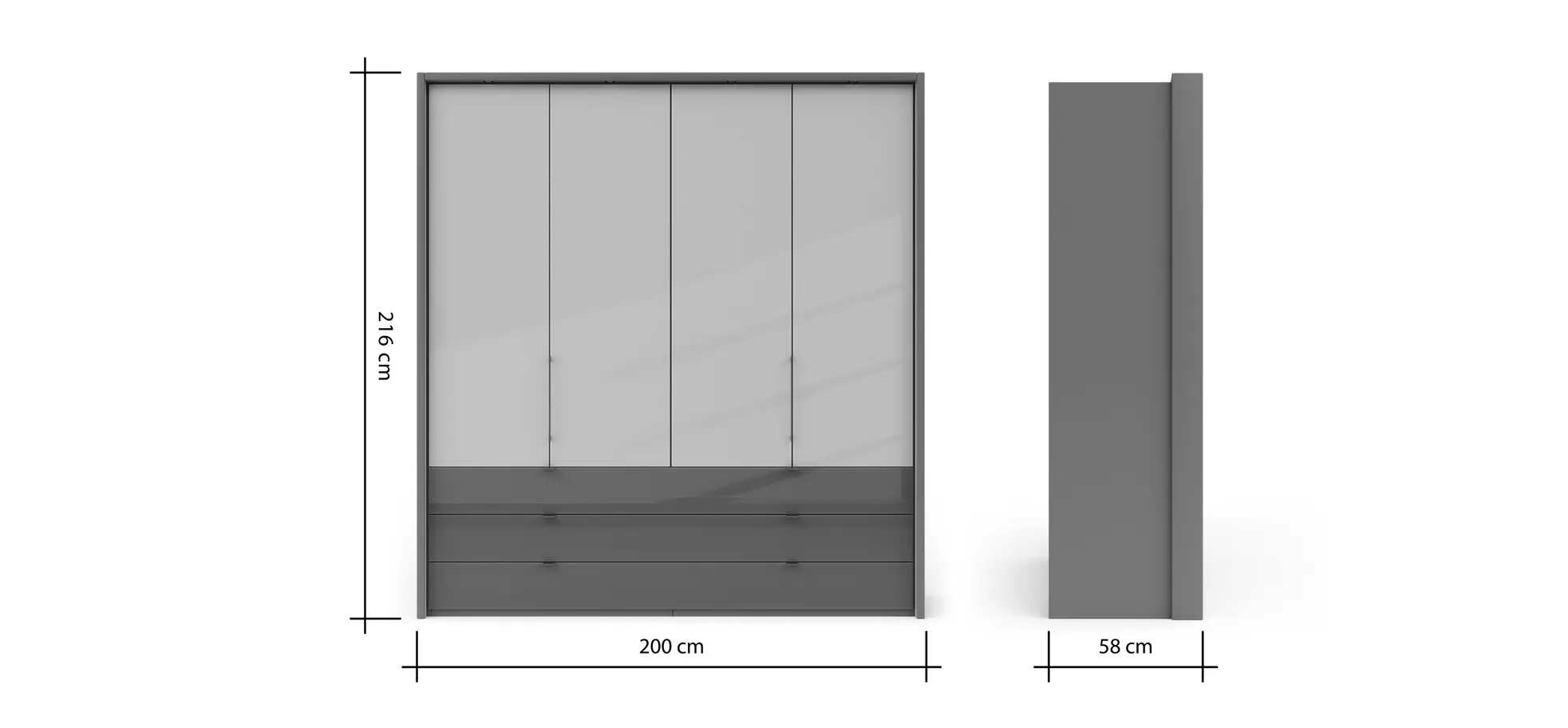 Drehtürenschrank Marbella - B. ca. 157cm, Korpus Melamin, Grau, Front Glas, Weiß