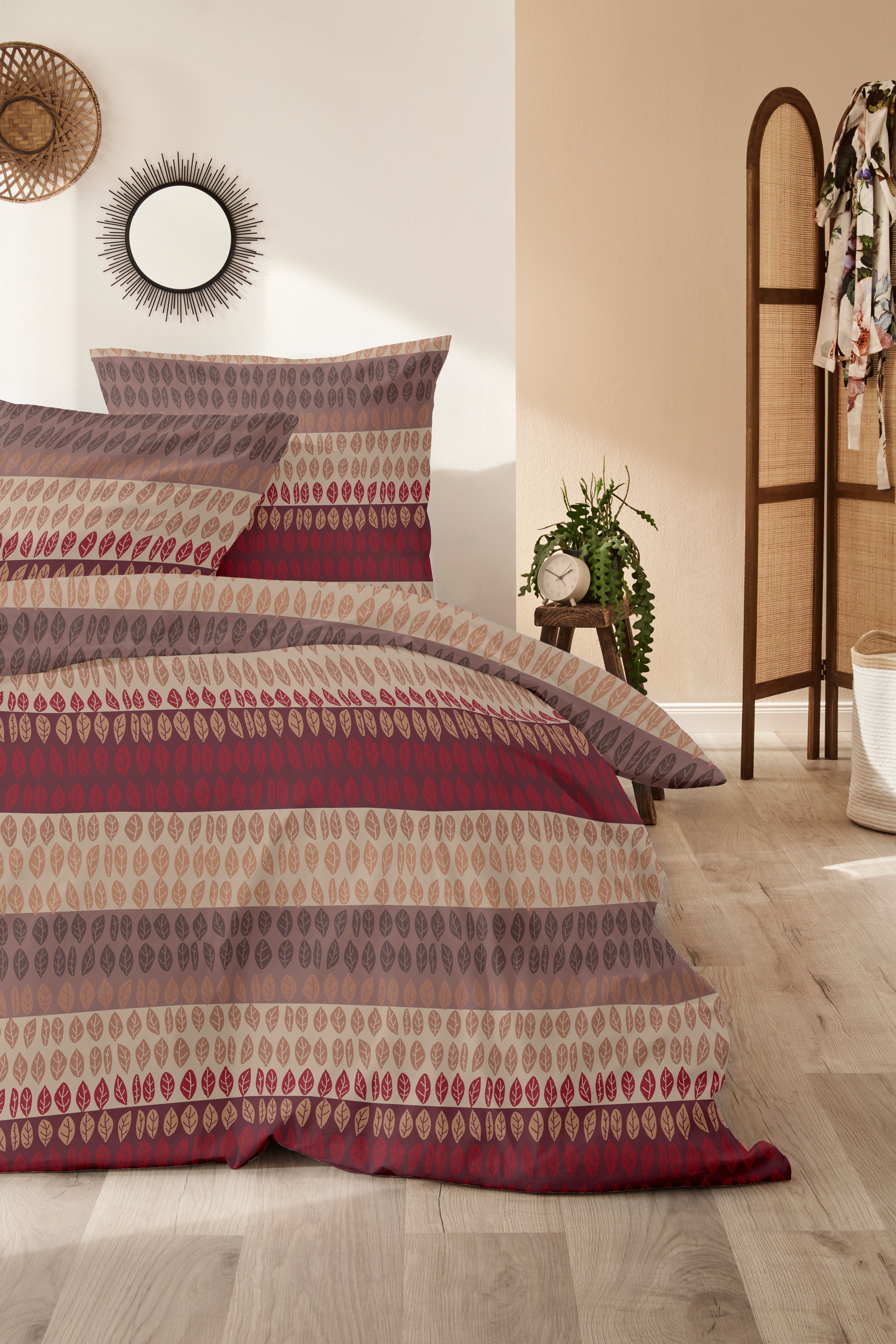 Biber-Bettwäsche, 135x200cm, rot-braun - 100% Baumwolle