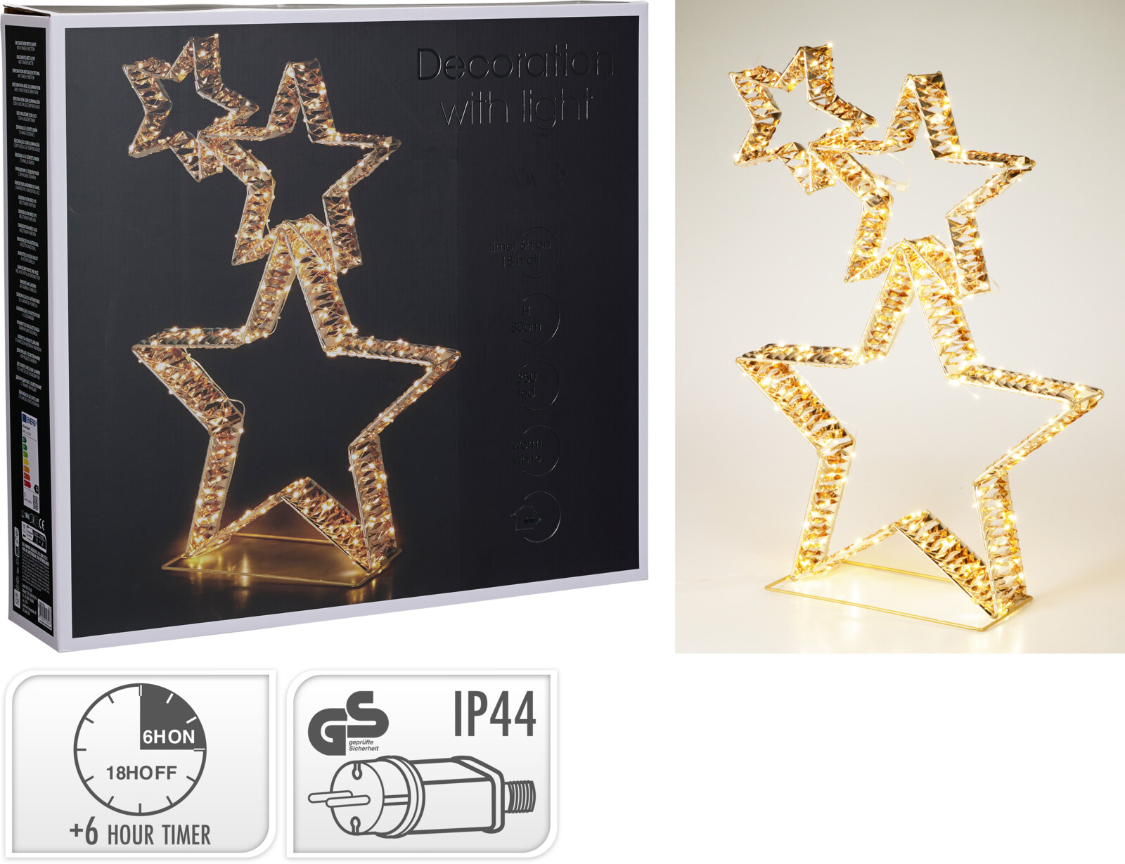 Leuchtsterne LED - gold, 80cm