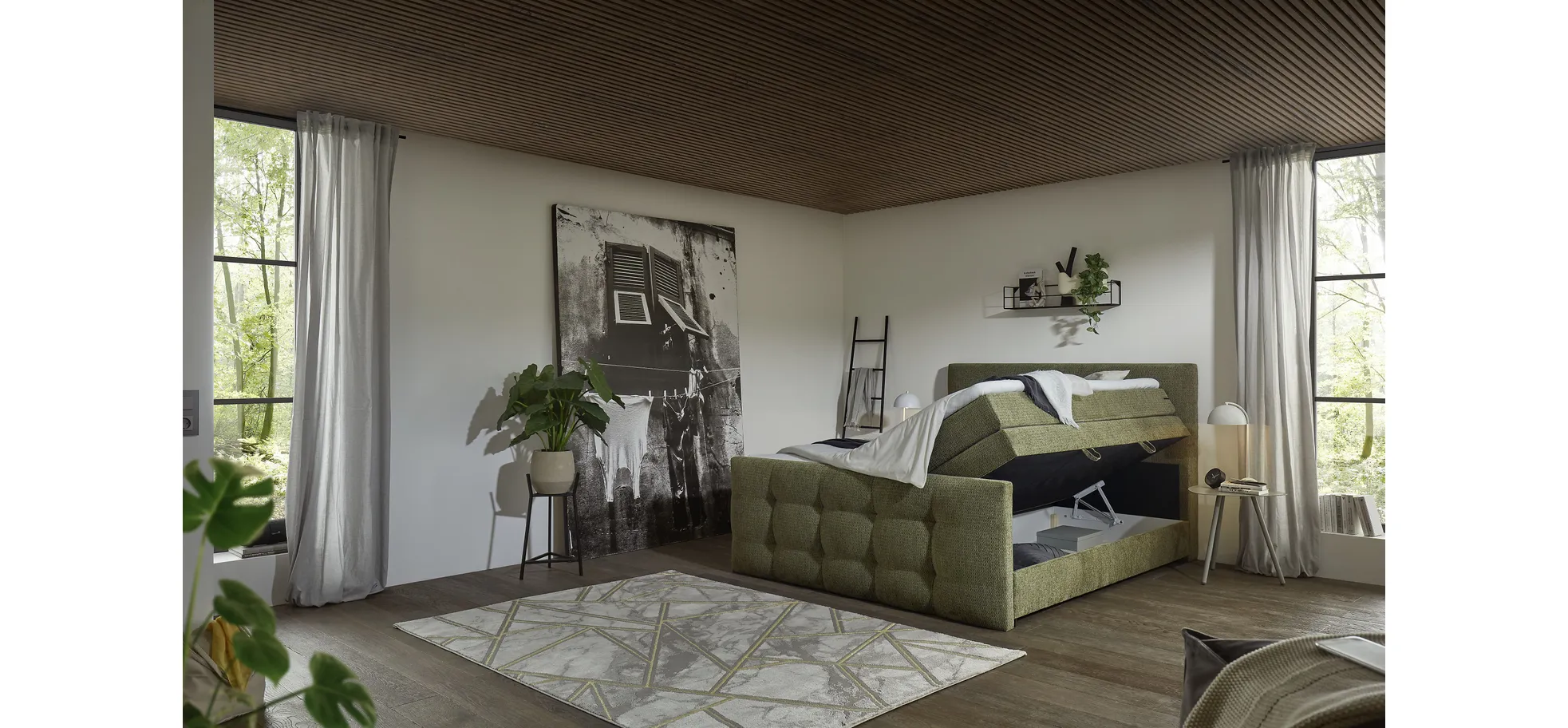 Boxspringbett, Stoff Grün - Sandrin I