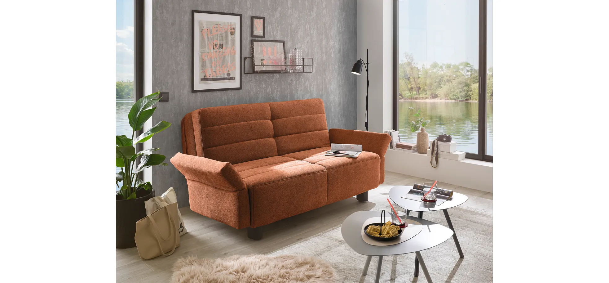  Faltsofa Easy - 2-Sitzer, ca. 140 cm inkl. Schlaffunktion/Topper/Armteil verstellbar, Stoff, Rot
