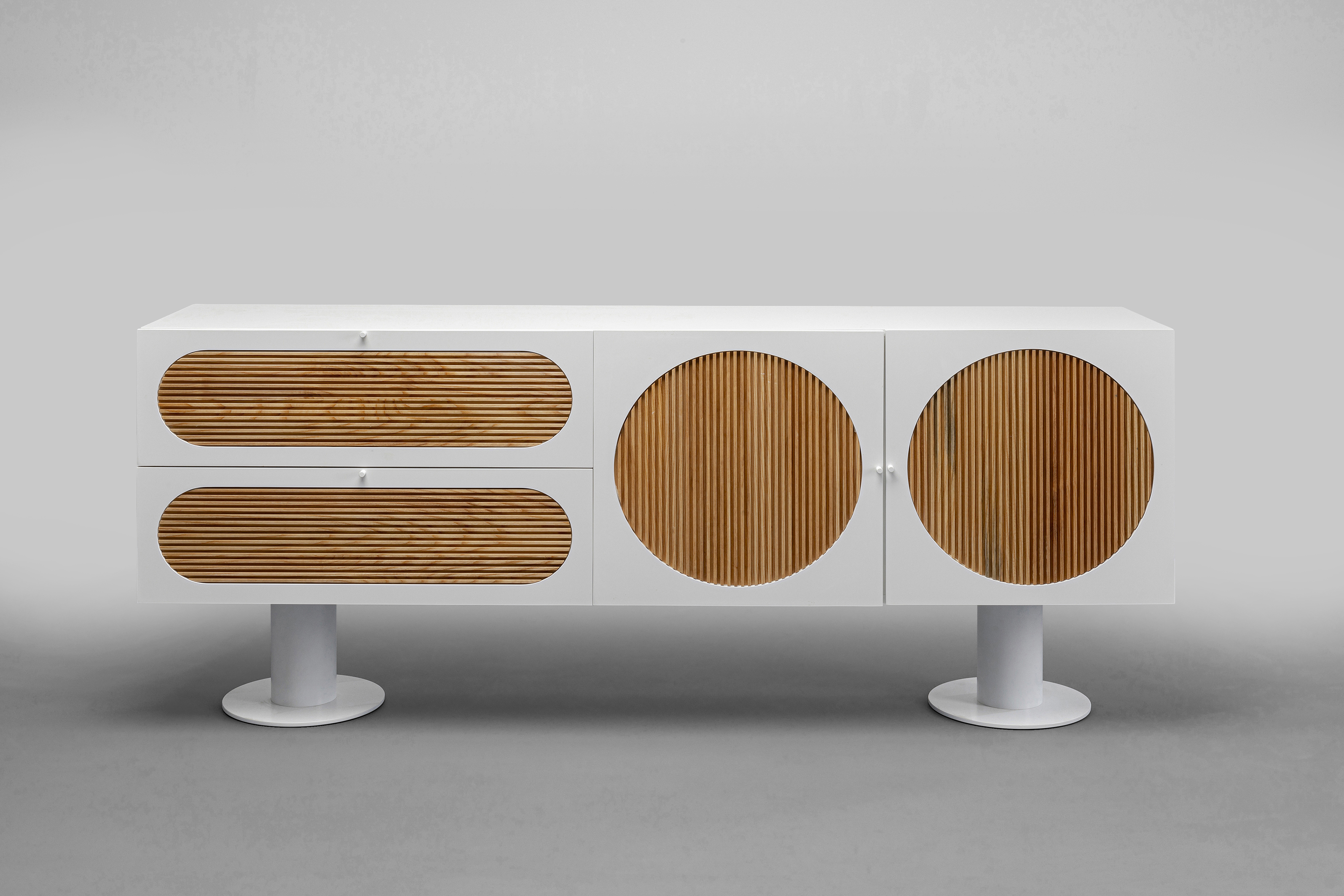 Sideboard Atomic, weiß, Eiche Massicholz - Atomic