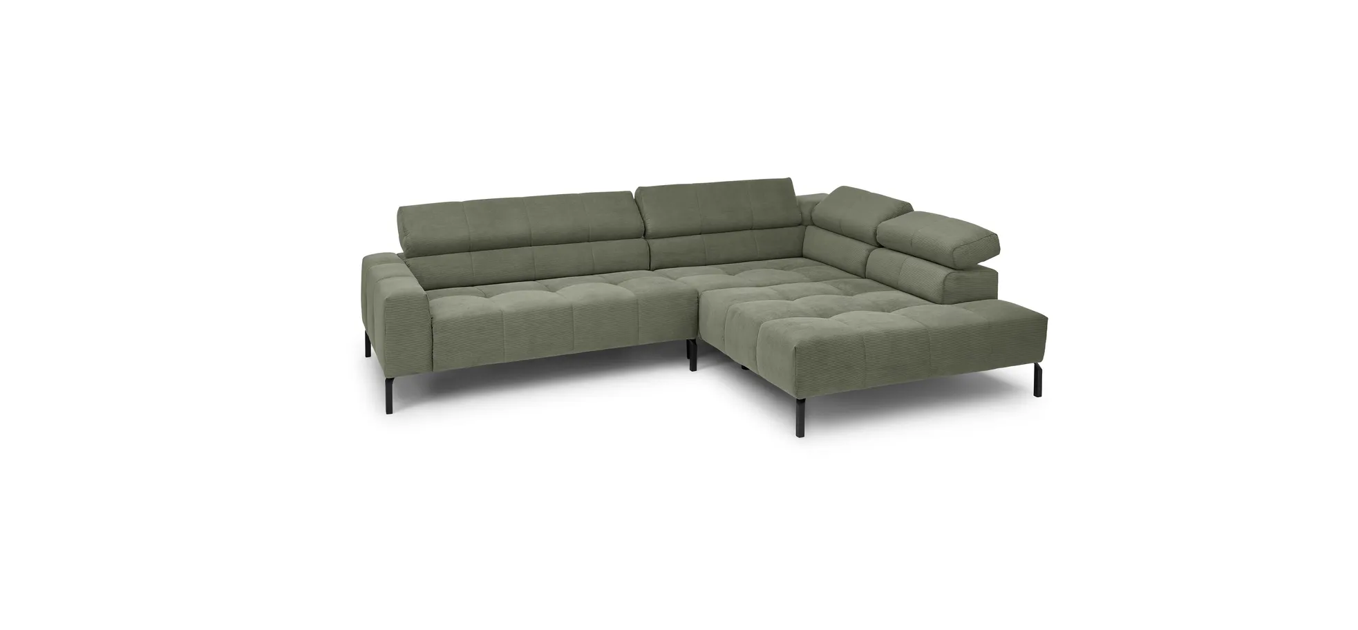  Ecksofa COLLEEN - 2-Sitzer mit Ecke rechts, Sitzvorzug motorisch, Feincord, Olive