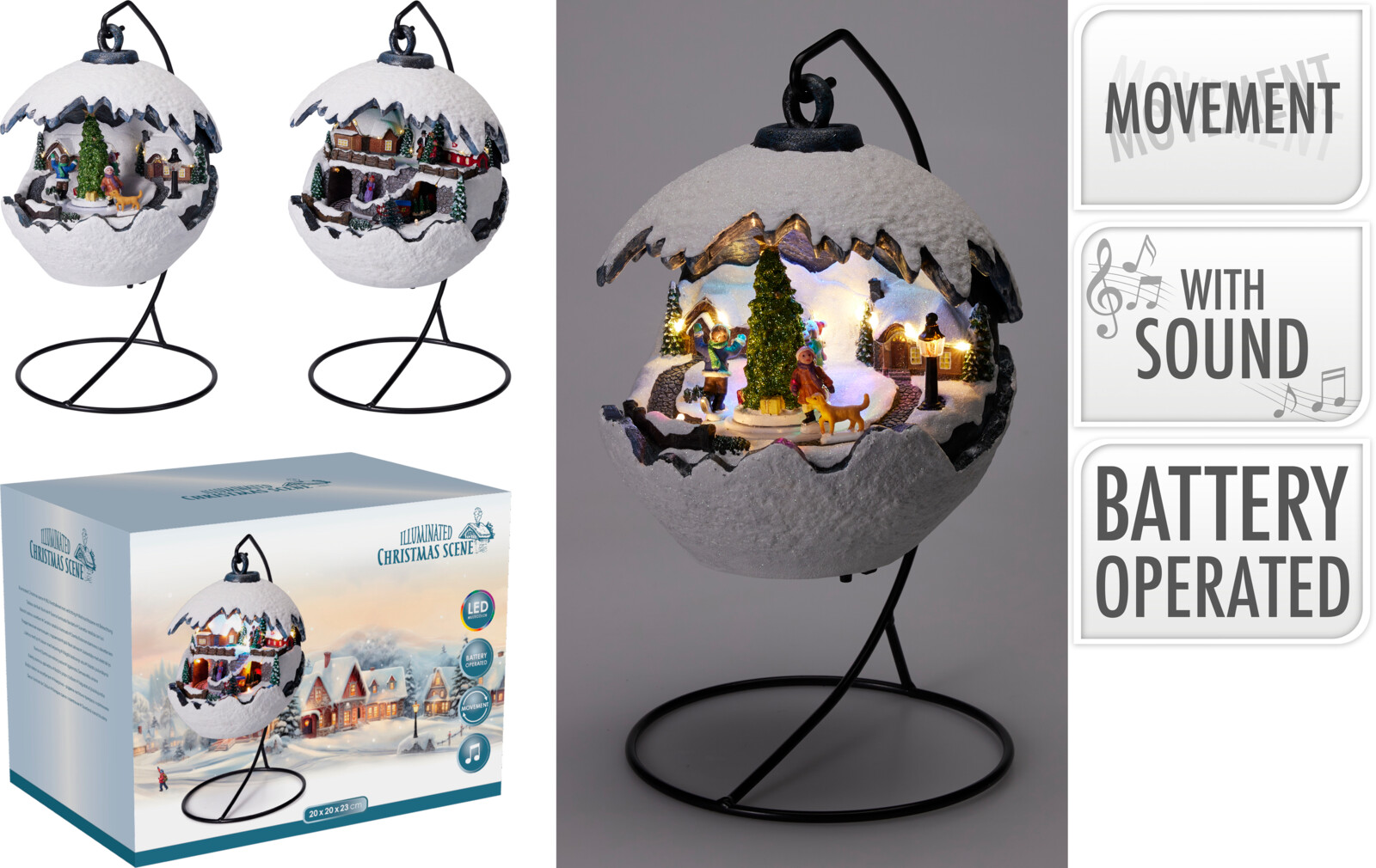 Leuchtkugel Weihnachtsszene LED