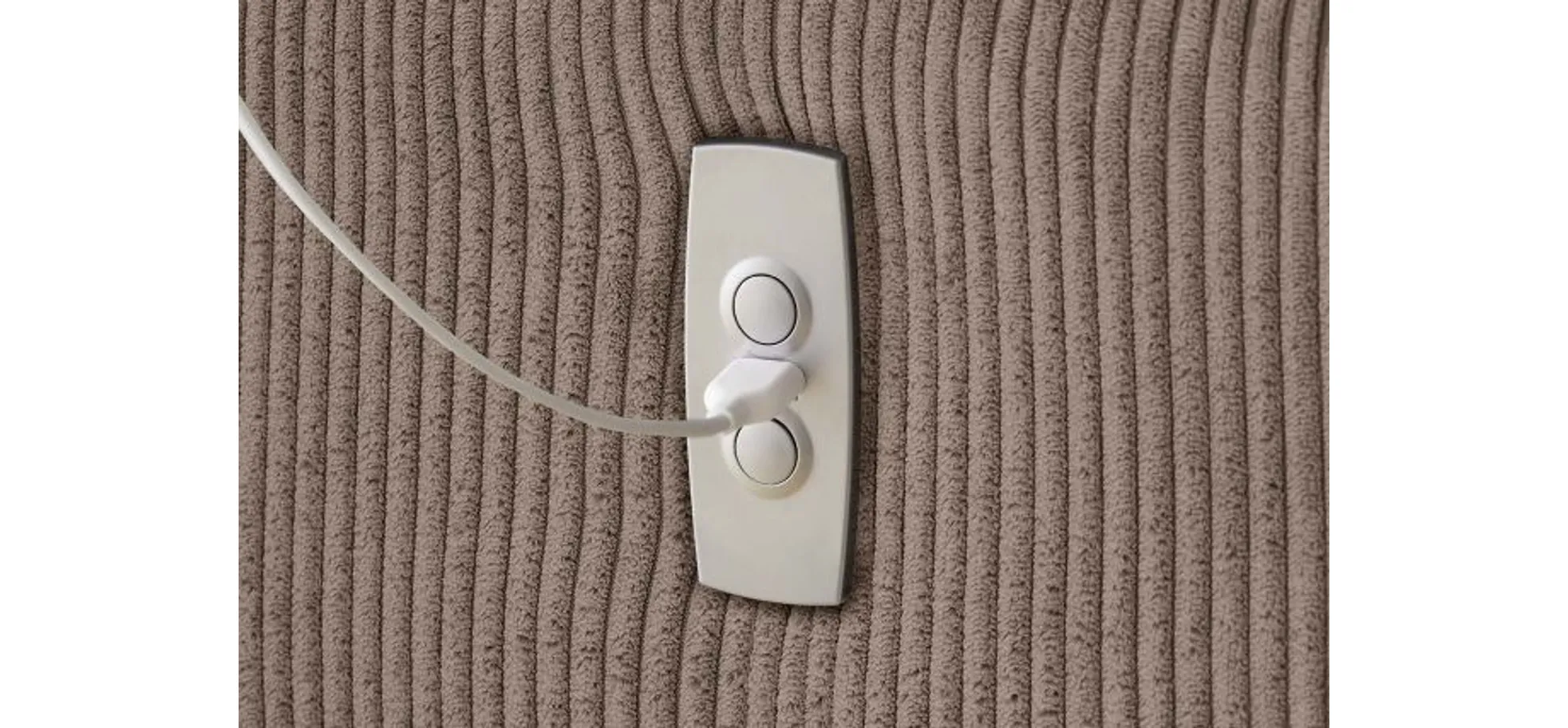 Ecksofa JAROM - 3-Sitzer, Ecke rechts inkl. Relaxfunktion (motorisch) und Kopfteil verstellbar, Stoff, Taupe