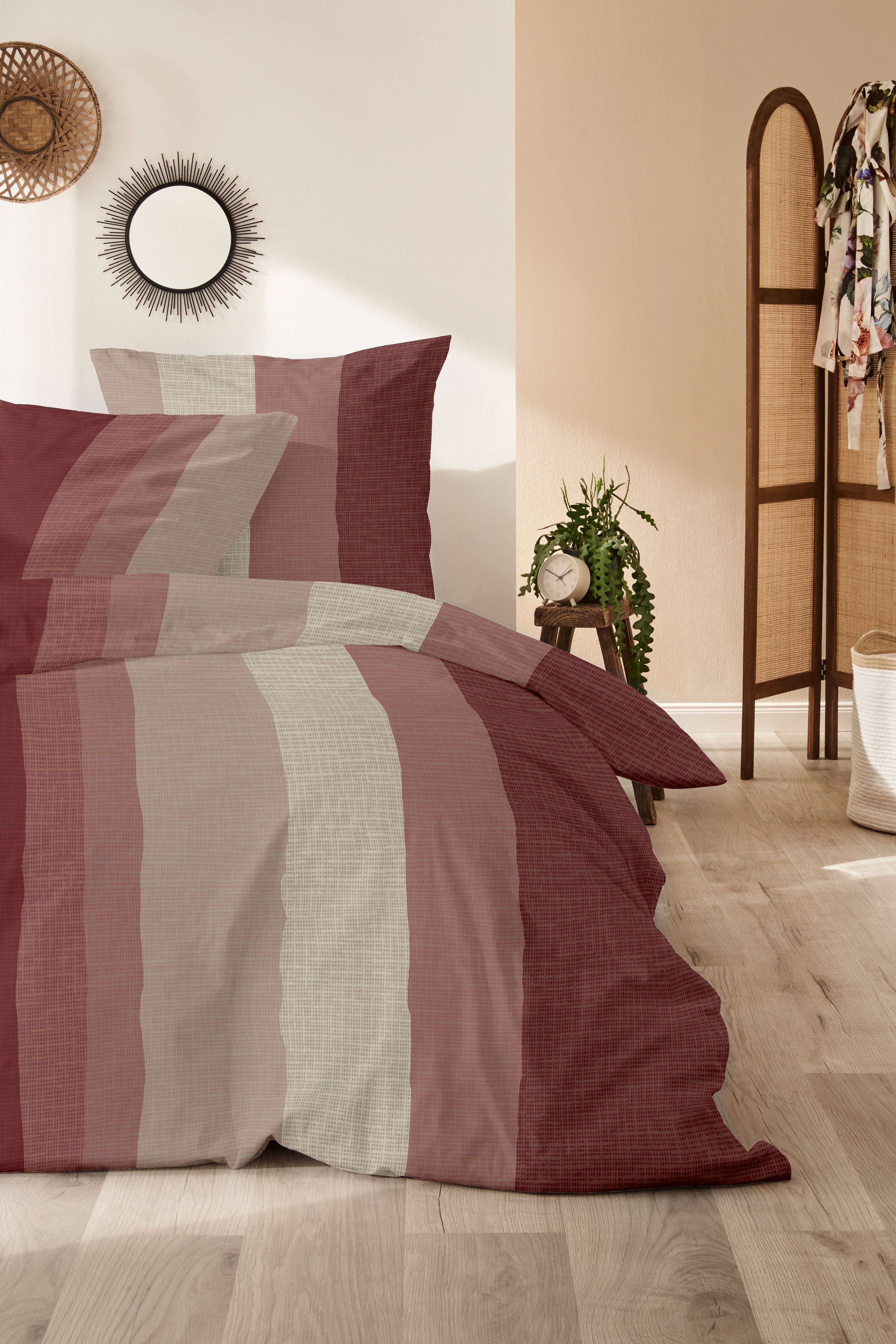 Biber-Bettwäsche, 135x200cm, rot-braun - 100% Baumwolle