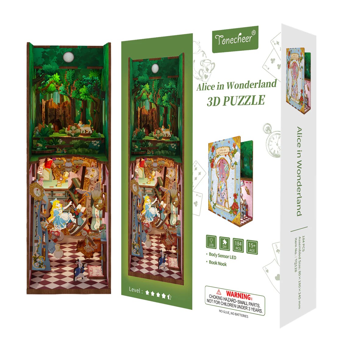 Tonecheer DIY-Set Book Nook mit LED, 3D Puzzle - Alice in Wonderland