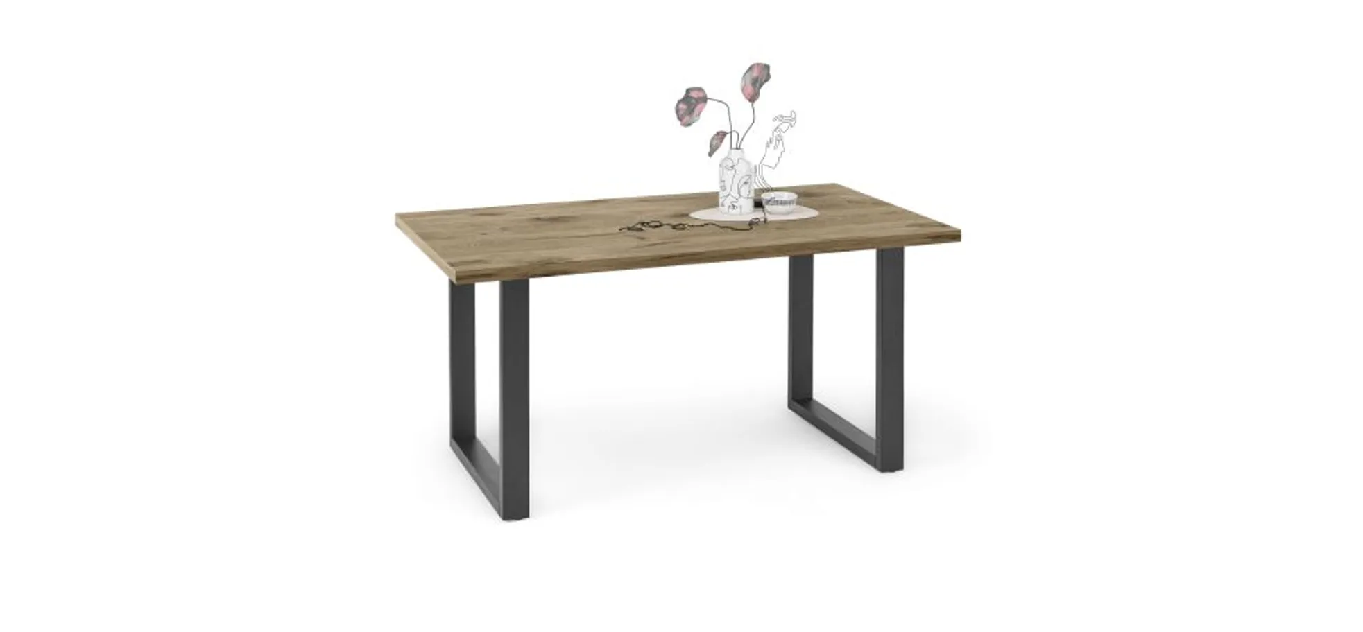 Esstisch - LB ca. 160x90 cm, Viking Eiche, Schwarz