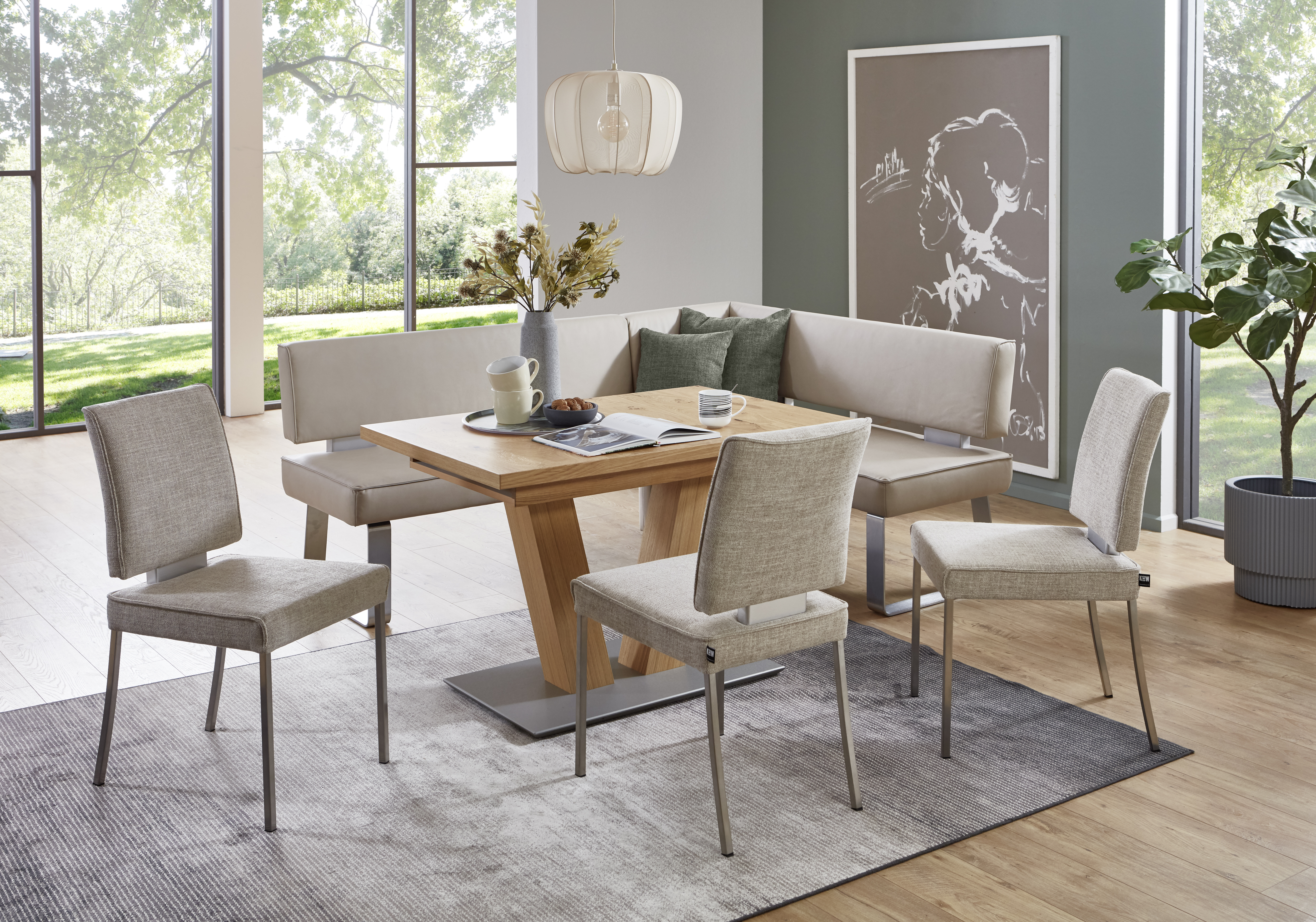 Eckbank, Bezug sand, Gestell Edelstahl - EM Variantes