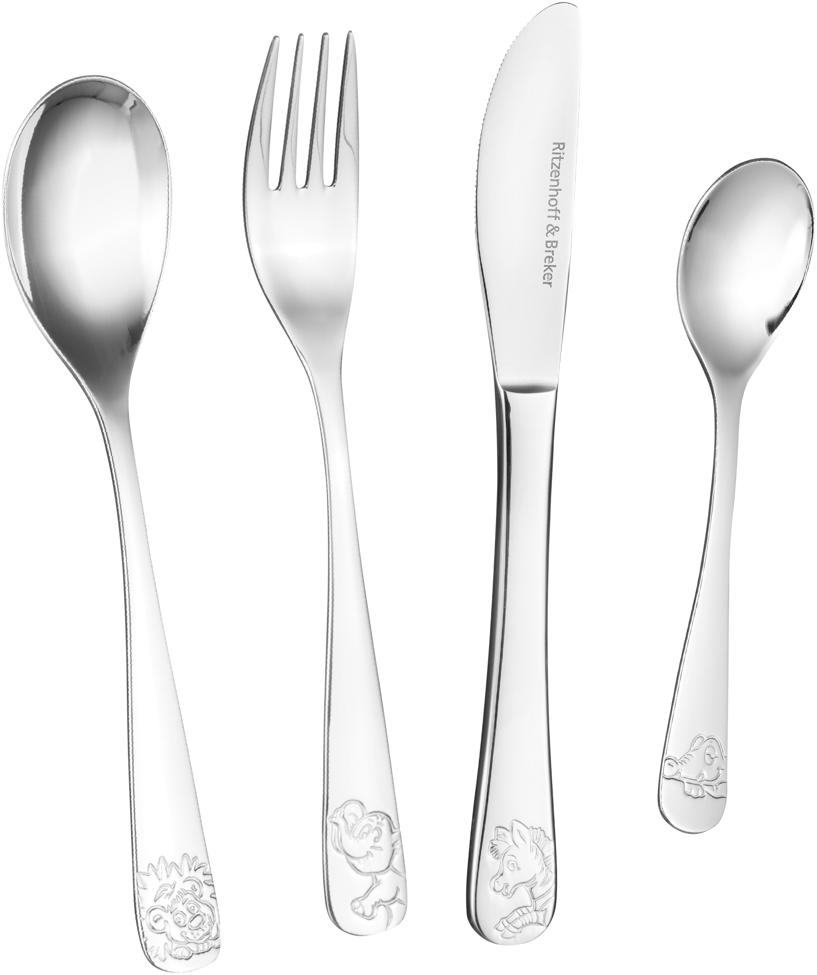 Kinderbesteck Happy Zoo 18/10 - 4tlg. - Edelstahl, spülmaschinengeeignet, Silber