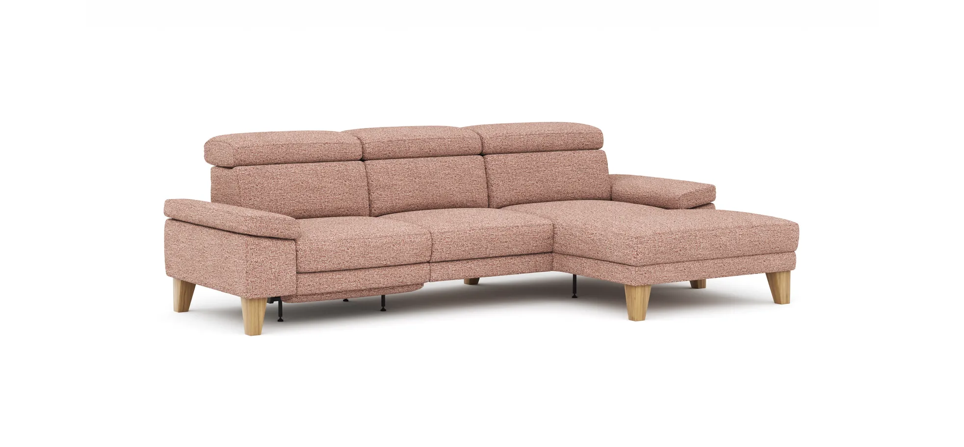 Ecksofa Hudson - 2,5-Sitzer mit Longchair rechts, inkl. Kopfteil/Armlehne verstellbar und Relaxfunktion (motorisch), Stoff, Kupfer