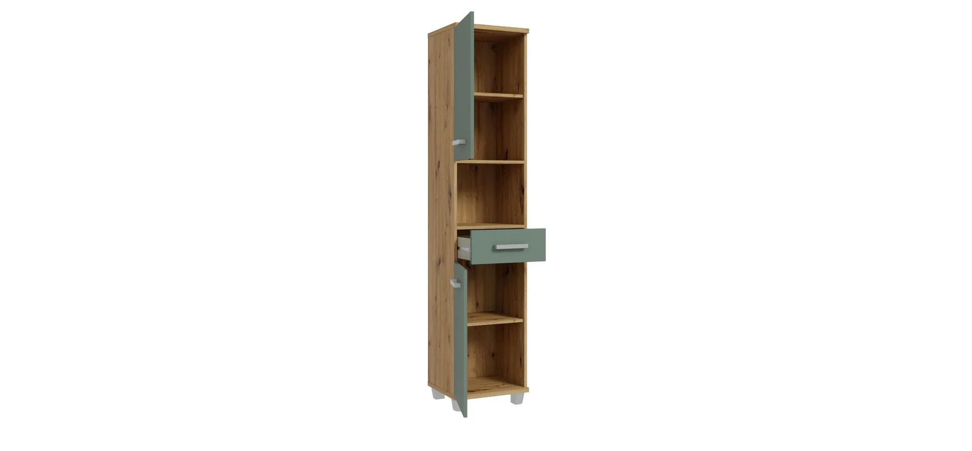Hochschrank- B ca. 40 cm, Eiche Dekor, Graugrün