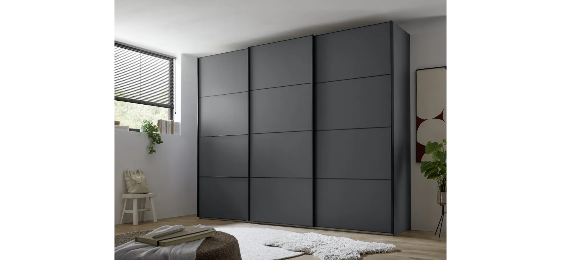 Schwebetürenschrank  3-türig EM Paredes - B. ca. 300 cm, Graphit