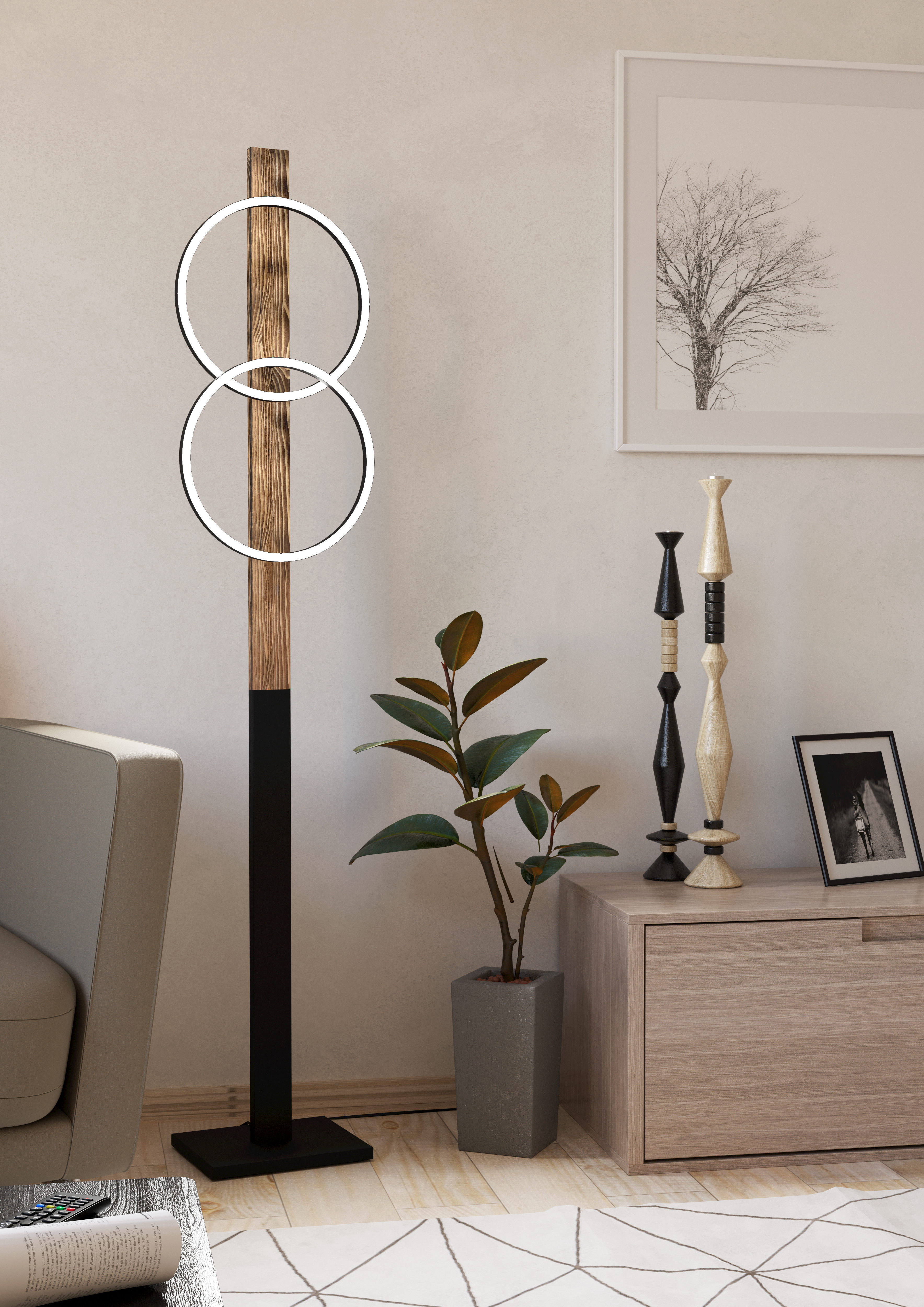 Stehleuchte Boyal - 2xLED, Holz/schwarz, Höhe  ca. 150 cm