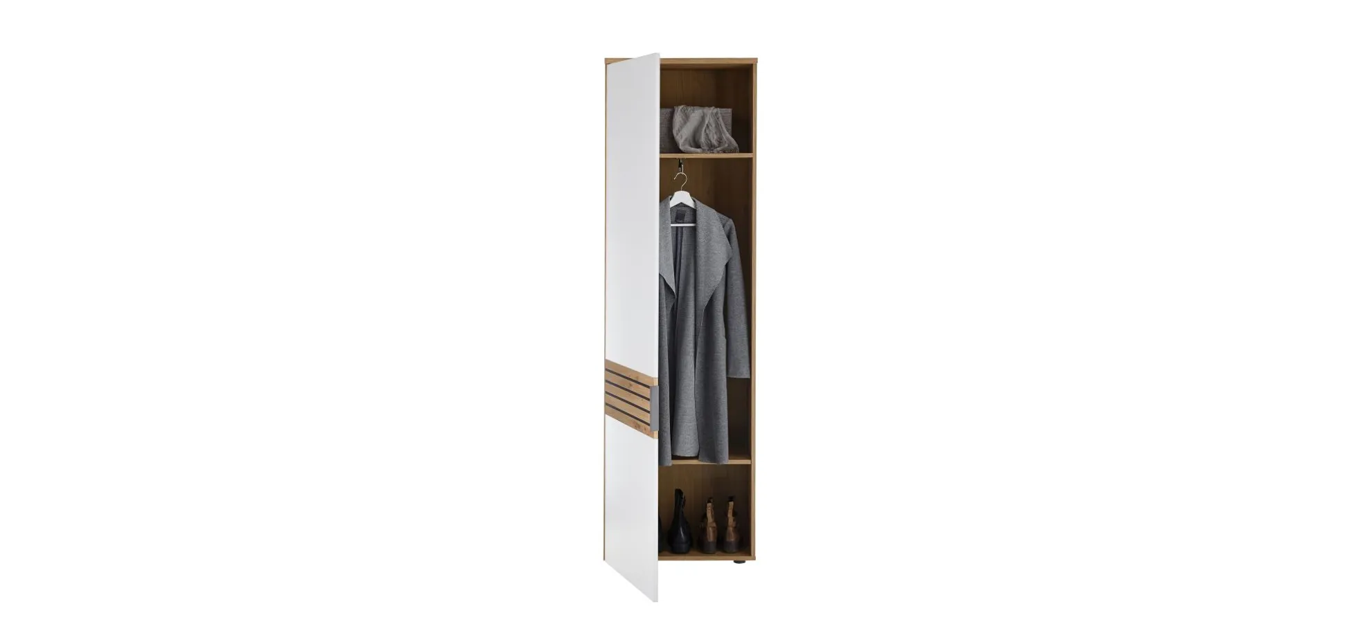 Garderobenschrank - B ca. 60 cm, Artisan Eiche Nachbildung, Weiß