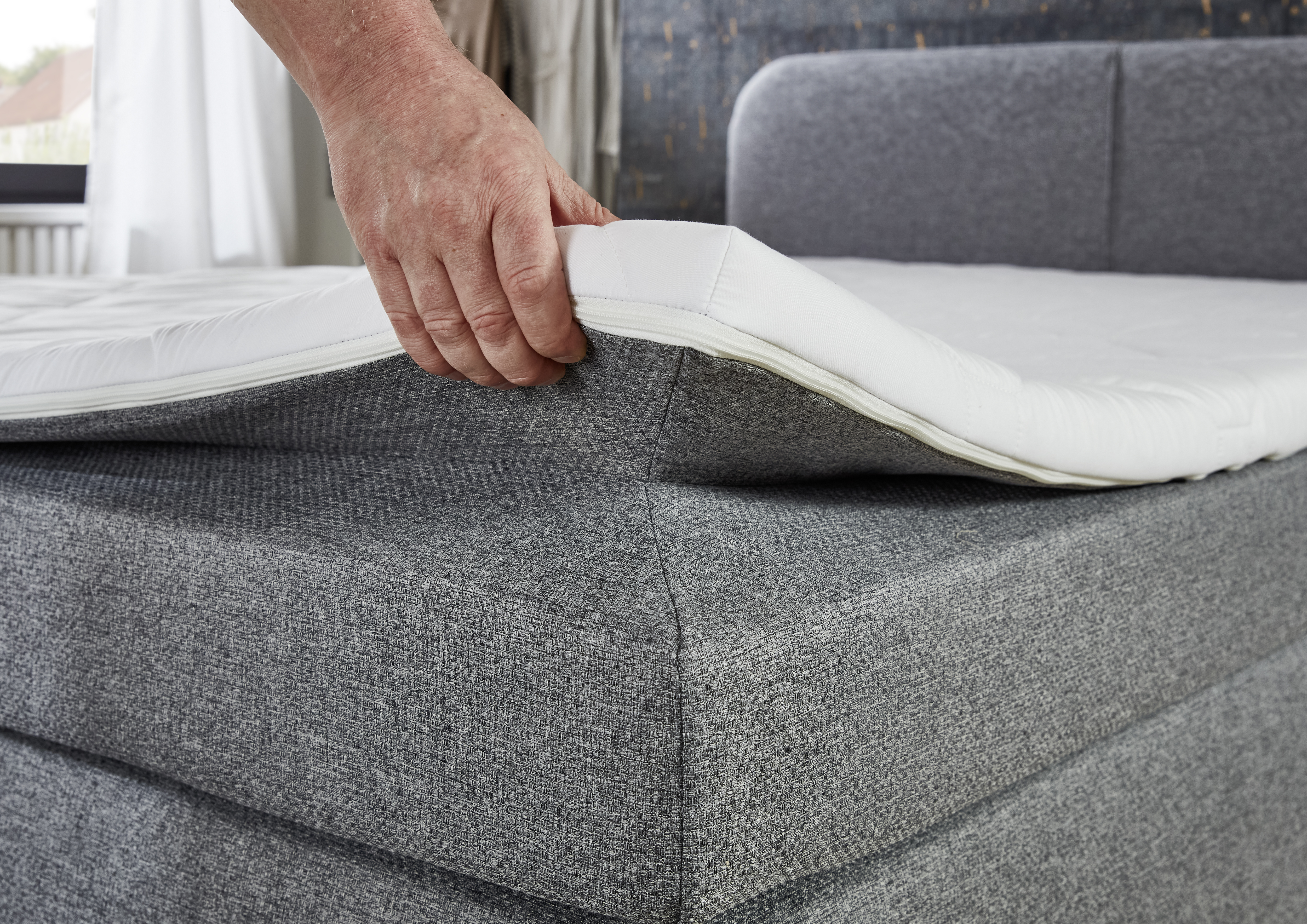 Boxspringbett, grau, mit Topper, 140x200  - MyStyle 3084