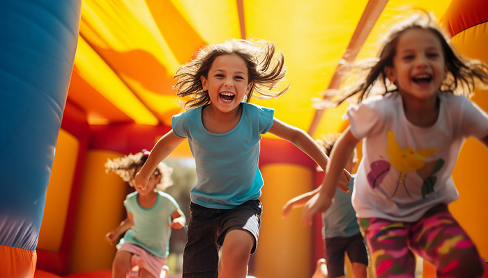 Kinder auf einer Hüpfburg Kinder auf einer Hüpfburg