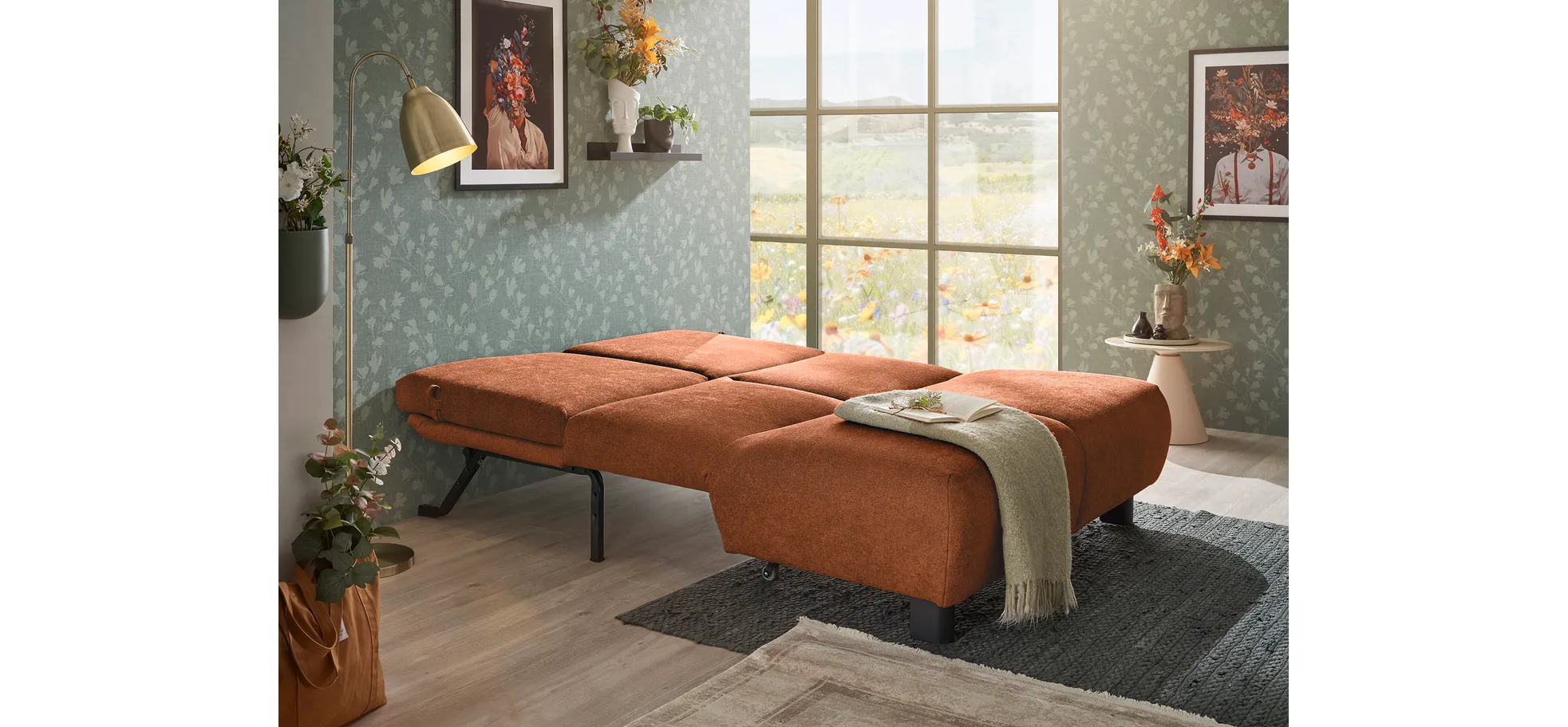  Faltsofa EBBY - 2-Sitzer ohne Armlehne, 140 cm inkl. Schlaffunktion, Stoff, Rot