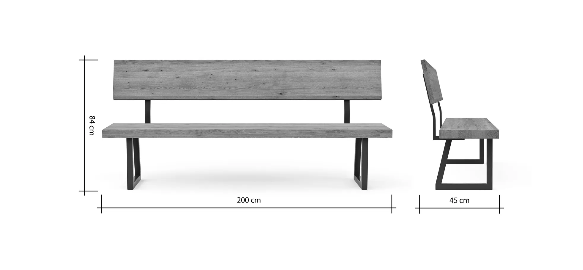 Holzbank Clifton - mit Rückenlehne, Breite ca. 200cm, Zerreiche massiv, smoked