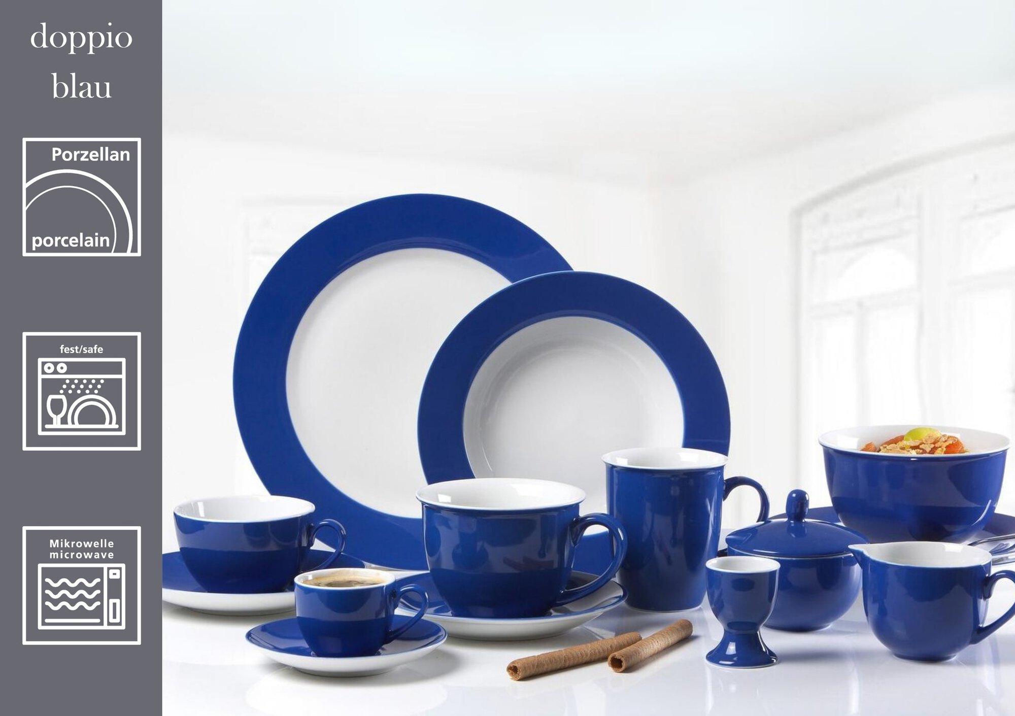 Espresso-Untertasse Doppio Indigo 12 cm - Porzellan, spülmaschinenfest, rund, blau