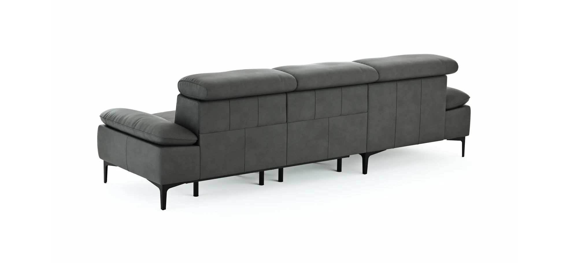 Ecksofa Felipa - Longchair links mit 2,5-Sitzer inkl. Armlehne verstellbar und Rückenlehne/Sitztiefe verstellbar (motorisch), Leder, Grau
