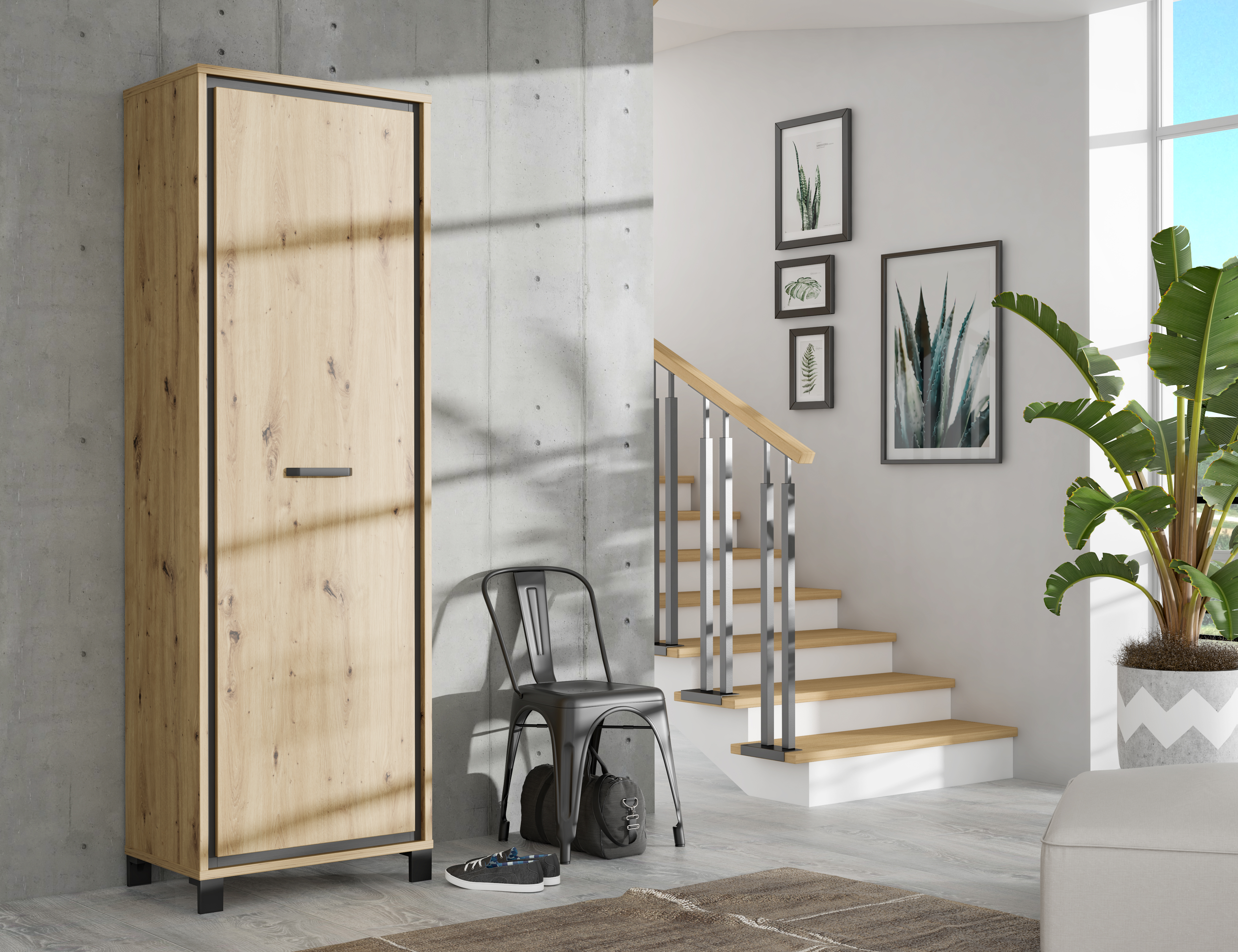 Garderobenschrank, Artisan Eiche, schwarz - MyTogo557